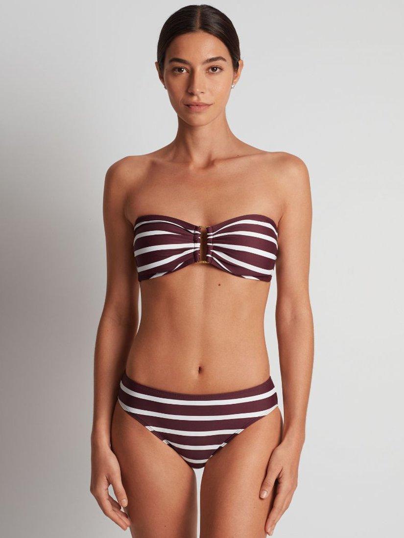 Product image 2 of 7, which shows Ralph Lauren Lago Stripe Ring Bandeau Bikini Top, Red Claret/Multi, 8