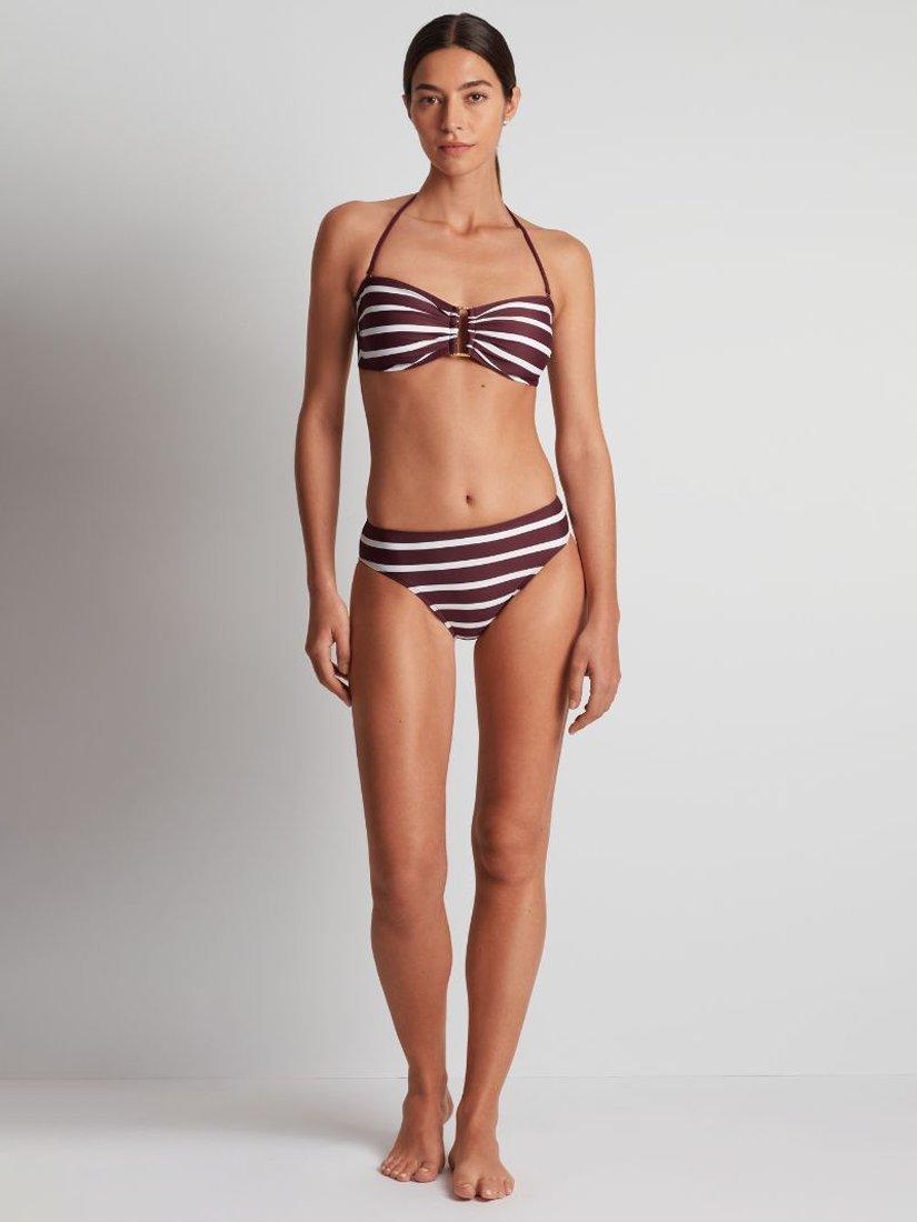 Product image 5 of 7, which shows Ralph Lauren Lago Stripe Ring Bandeau Bikini Top, Red Claret/Multi, 8