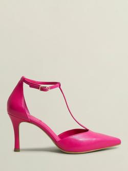 Hobbs Alice Leather T-Bar Stiletto Heel Court Shoes, Zinnia Pink, Zinnia Pink
