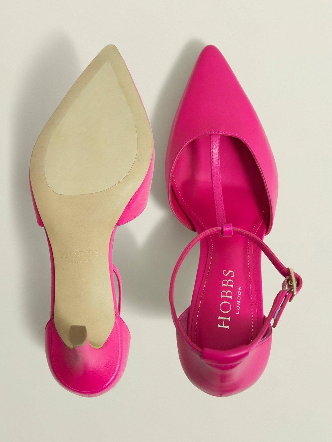 Product image 2 of 6, which shows Hobbs Alice Leather T-Bar Stiletto Heel Court Shoes, Zinnia Pink, 3