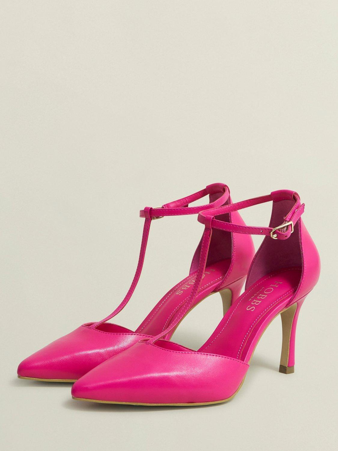 Product image 3 of 6, which shows Hobbs Alice Leather T-Bar Stiletto Heel Court Shoes, Zinnia Pink, 3