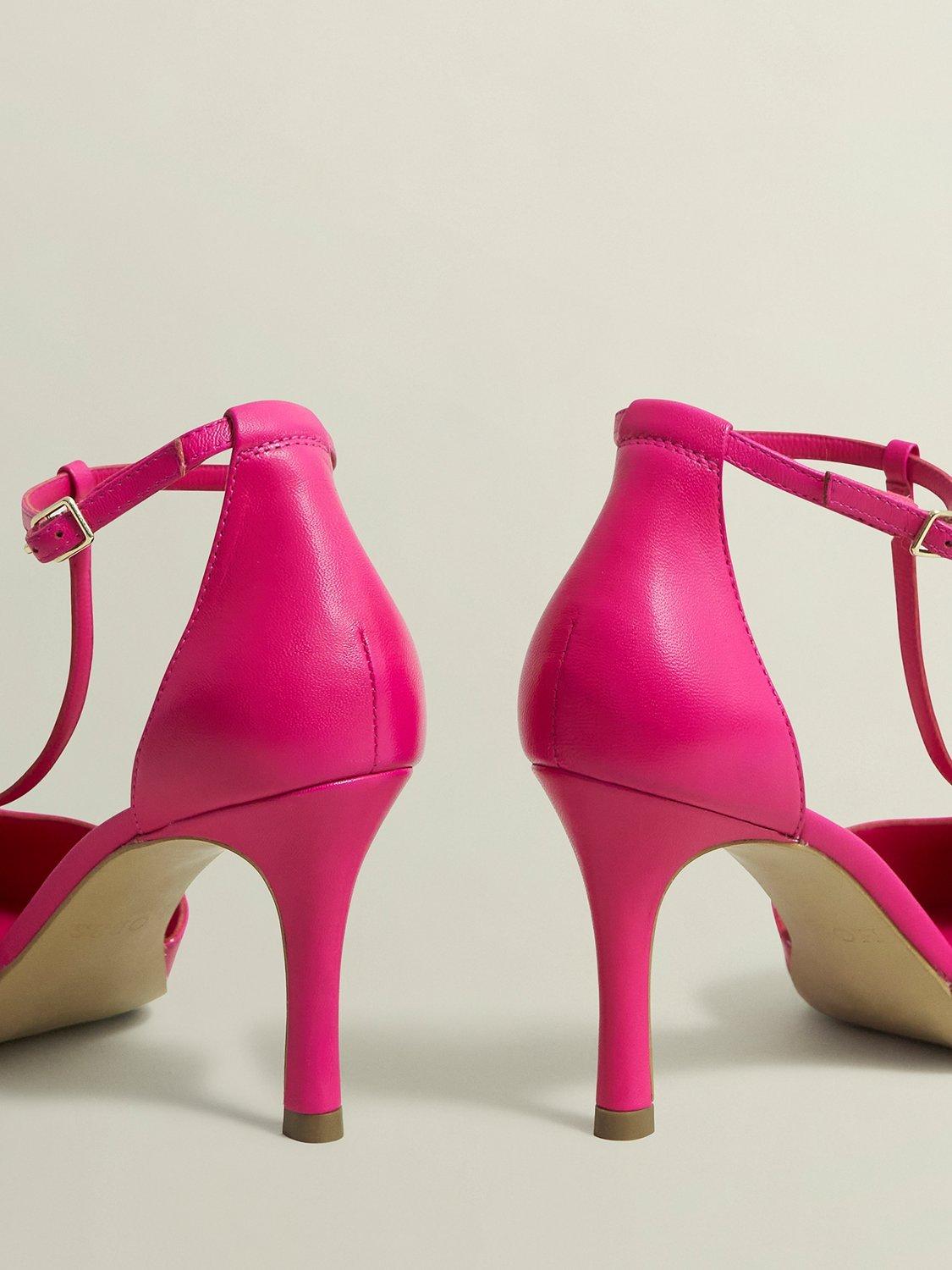 Product image 4 of 6, which shows Hobbs Alice Leather T-Bar Stiletto Heel Court Shoes, Zinnia Pink, 3