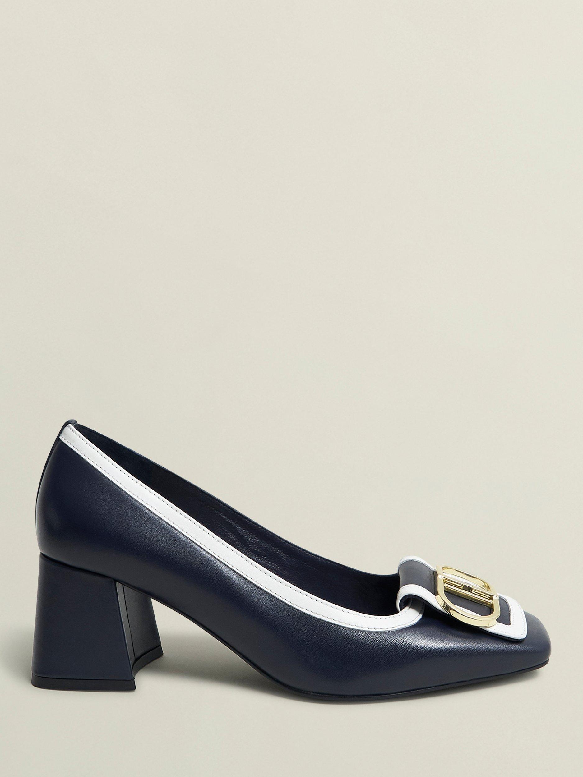 Product image 1 of 1, which shows Hobbs Lexia Leather Court Shoes, Navy/Ivory, 3