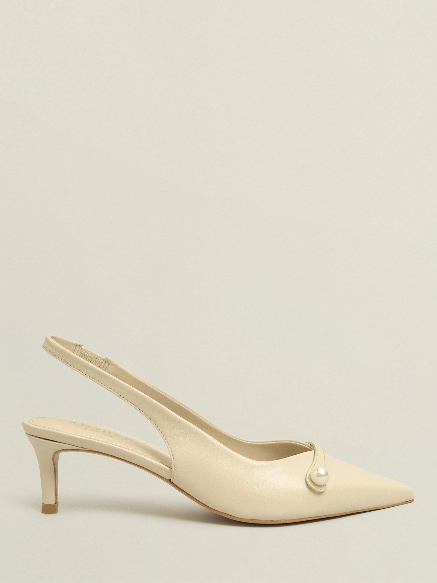 Product image 1 of 7, which shows Hobbs Serena Leather Kitten Heel Slingback Court Shoes, Buttercream, 3