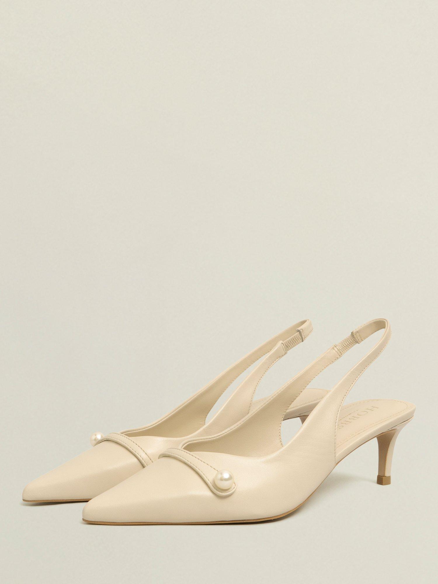 Product image 3 of 7, which shows Hobbs Serena Leather Kitten Heel Slingback Court Shoes, Buttercream, 3