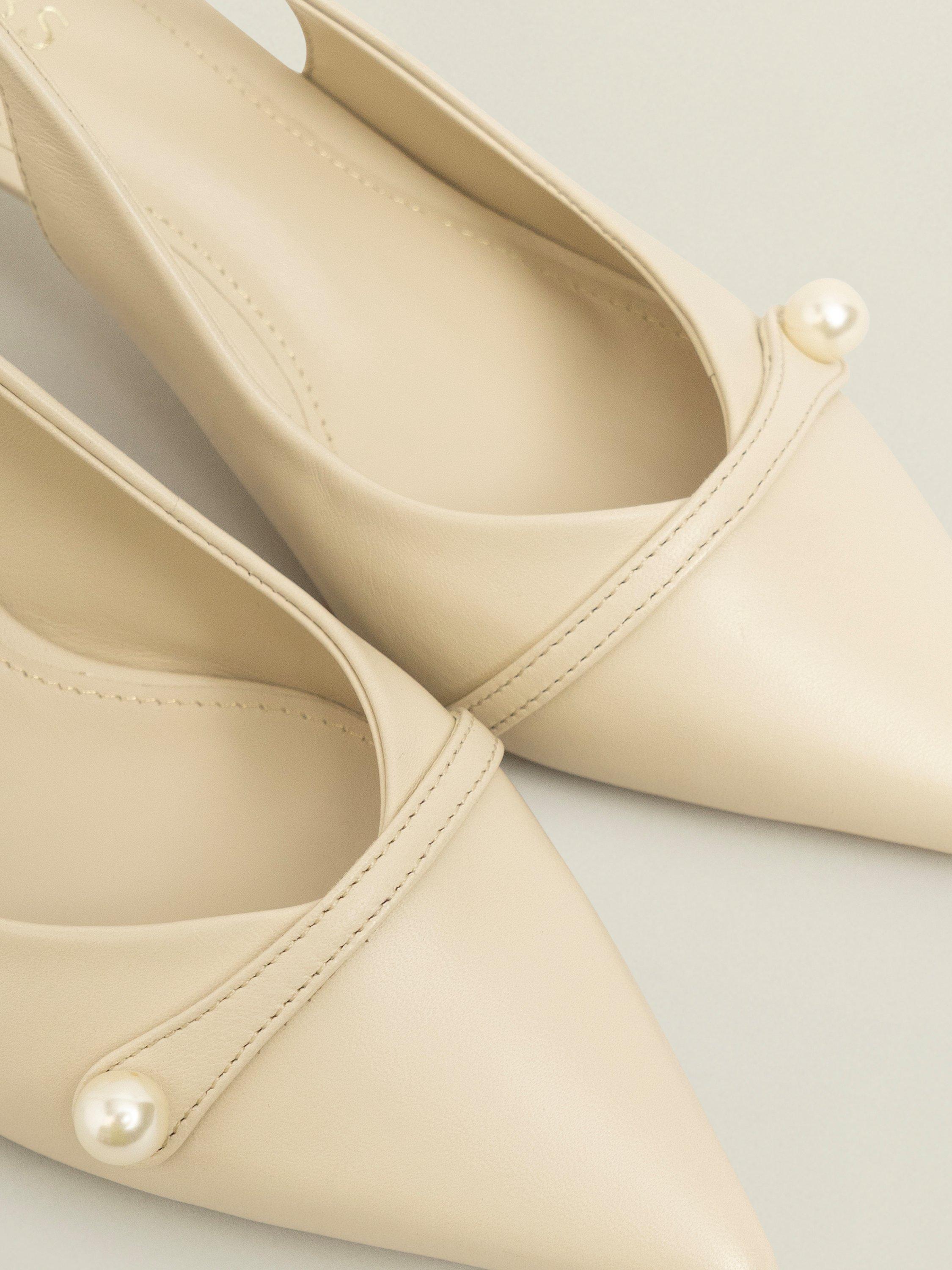 Product image 5 of 7, which shows Hobbs Serena Leather Kitten Heel Slingback Court Shoes, Buttercream, 3