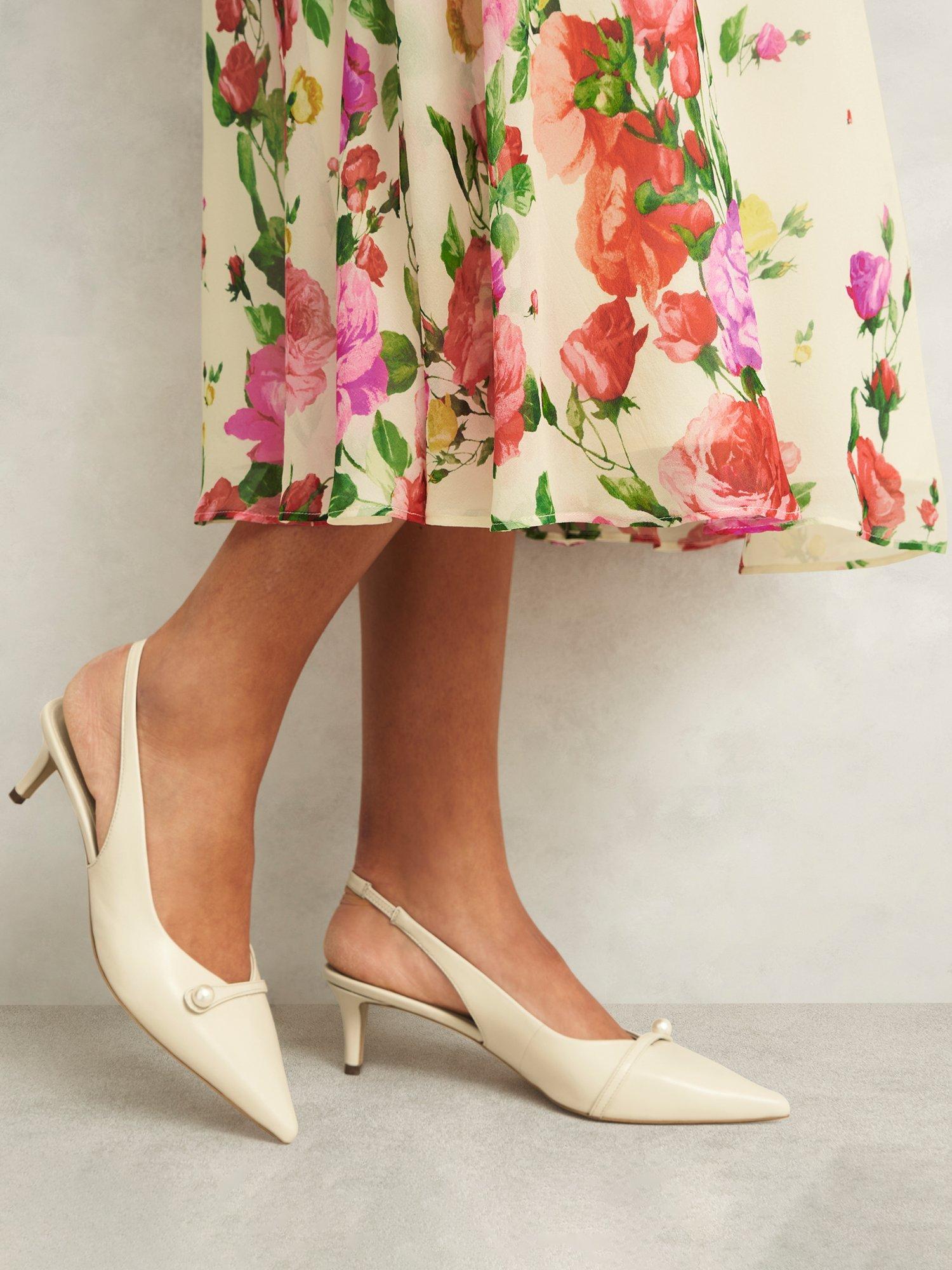 Product image 6 of 7, which shows Hobbs Serena Leather Kitten Heel Slingback Court Shoes, Buttercream, 3