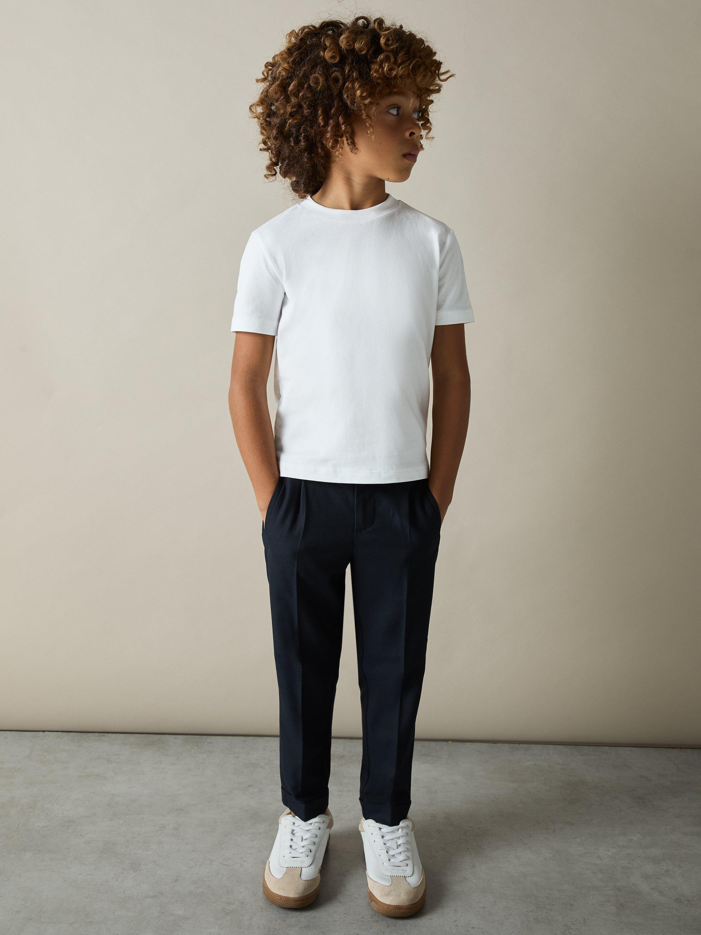 Product image 2 of 5, which shows Reiss Kids' Honor Cotton Jersey Crew Neck T-Shirts, Pack of 3, White/Soft Grey/Navy, 3-4 years