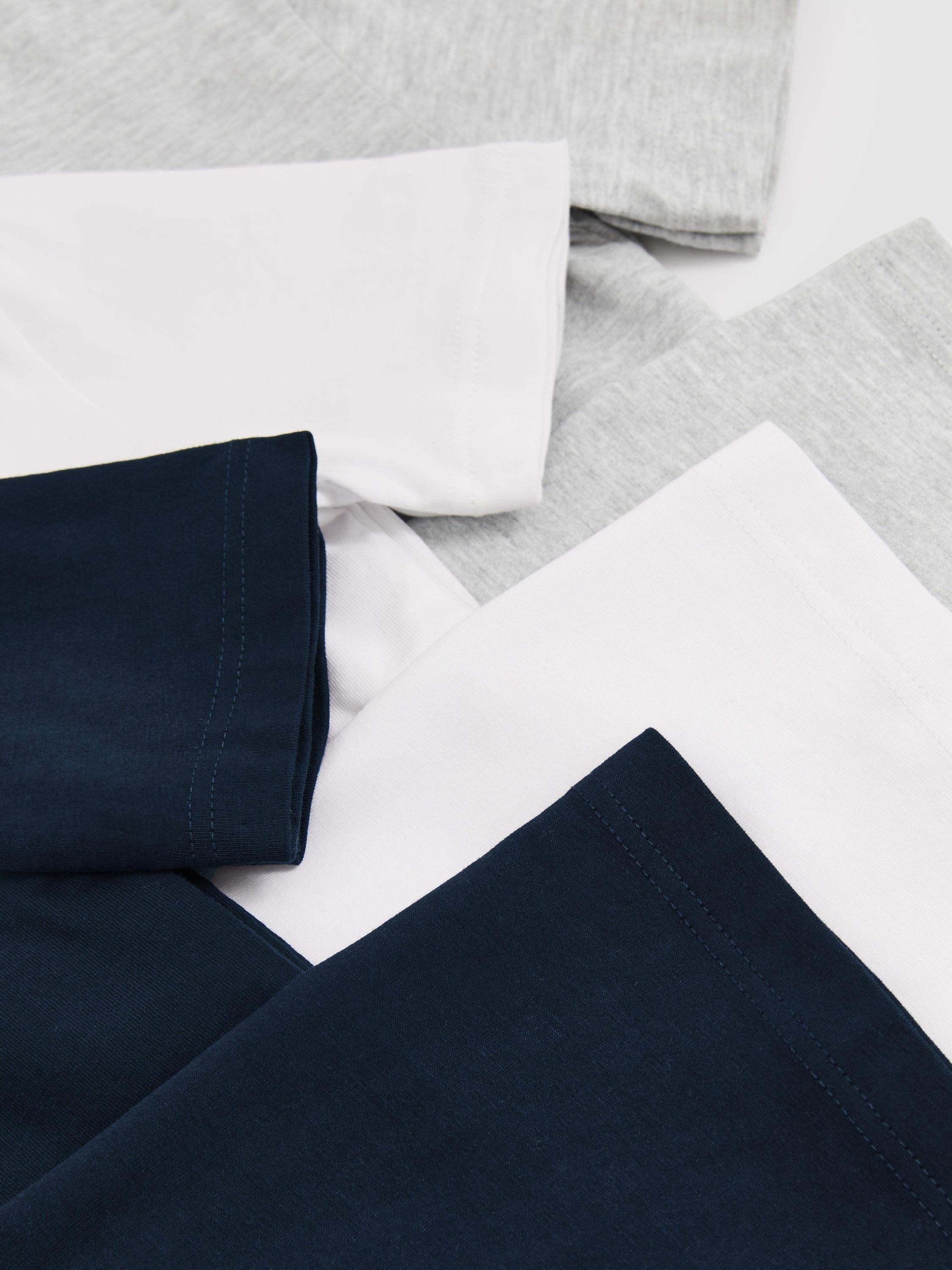 Product image 5 of 5, which shows Reiss Kids' Honor Cotton Jersey Crew Neck T-Shirts, Pack of 3, White/Soft Grey/Navy, 3-4 years