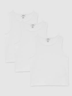 Reiss Kids' Jaden Cotton Stretch Ribbed Vests, Pack of 3, White, White