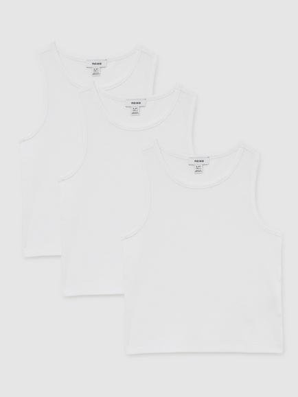 Reiss Kids' Jaden Cotton Stretch Ribbed Vests, Pack of 3, White, White