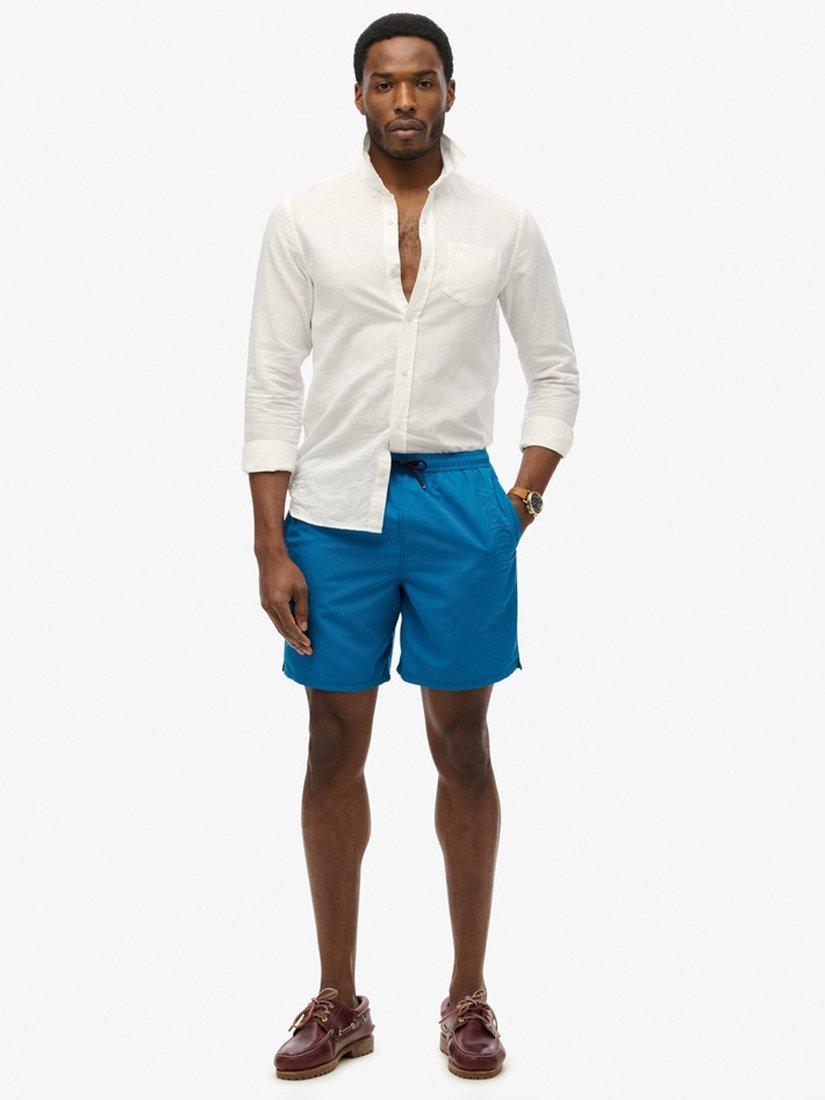 Product image 1 of 7, which shows Superdry Premium Embroidered 17" Swim Shorts, Twilight Blue, S