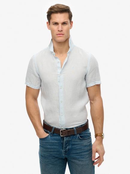 Superdry Embroidered Vacation Linen Shirt, Sea Salt Blue