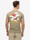 Superdry Cotton Regular Fit Short Sleeve Skull Print T-Shirt, Light Green Khaki