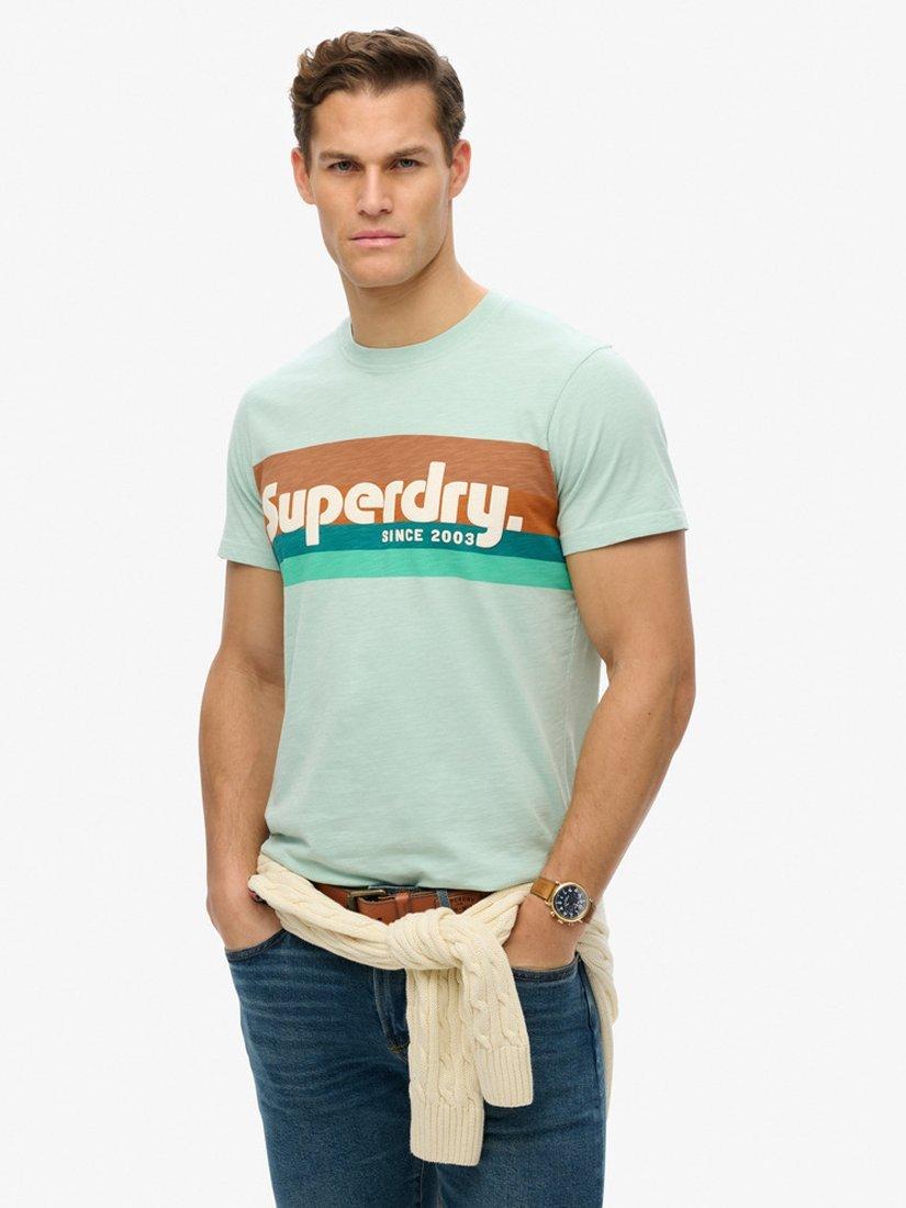 Product image 1 of 5, which shows Superdry Cotton Regular Fit Short Sleeve Logo T-Shirt, Harbour Grey Slub, S