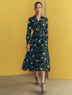 Hobbs Everly Floral Shirt Midi Dress, Navy/Multi, Navy/Multi