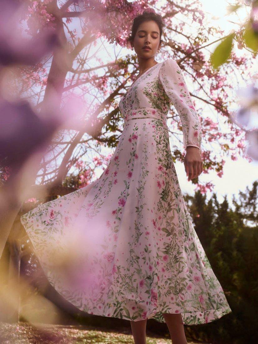 Product image 1 of 7, which shows Hobbs Fay Pure Silk Dress, Pink/Multi, 10
