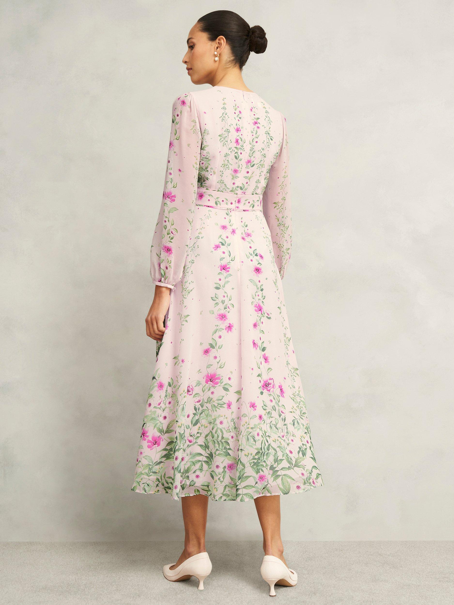 Product image 2 of 7, which shows Hobbs Fay Pure Silk Dress, Pink/Multi, 10