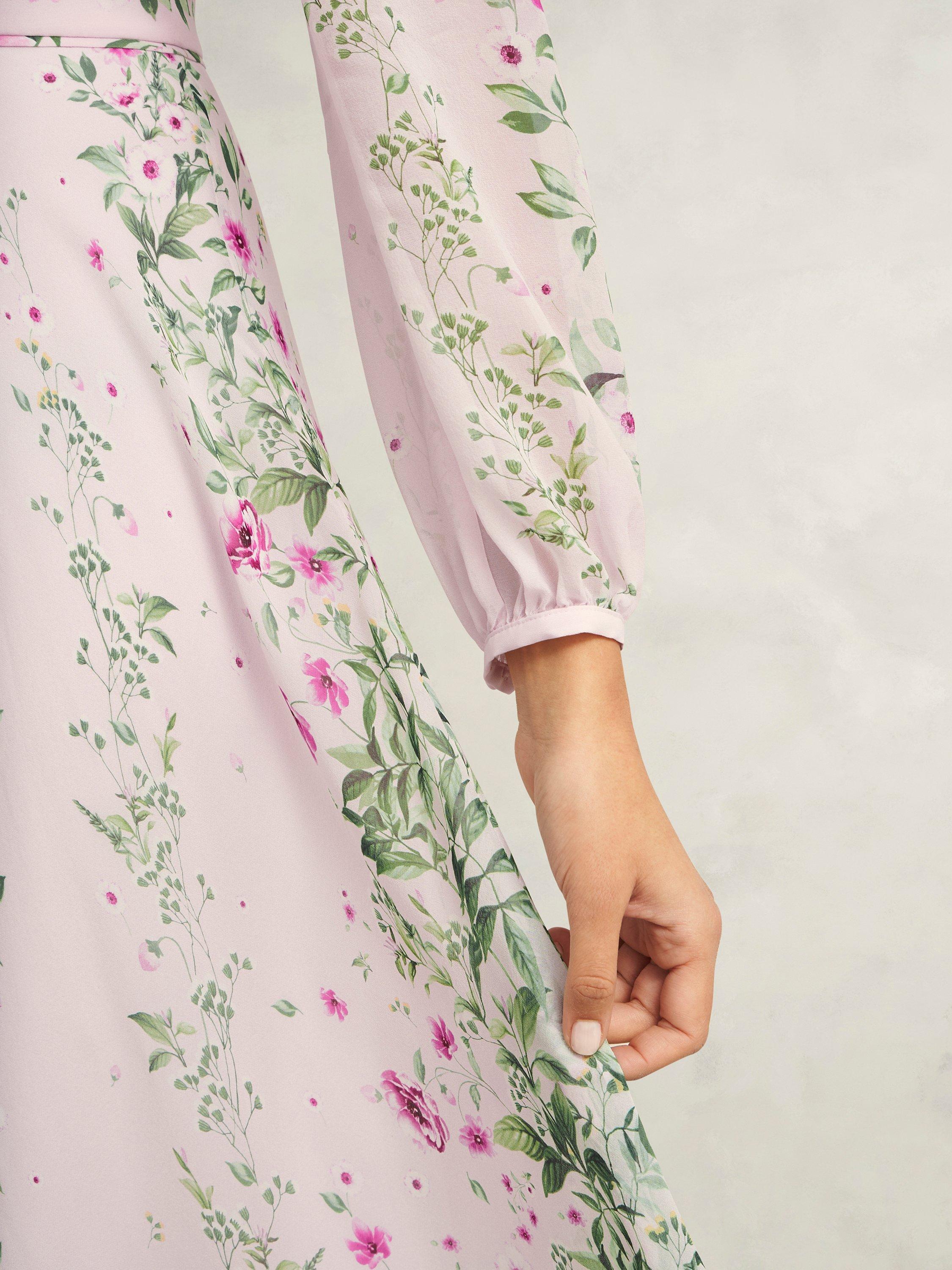 Product image 3 of 7, which shows Hobbs Fay Pure Silk Dress, Pink/Multi, 10