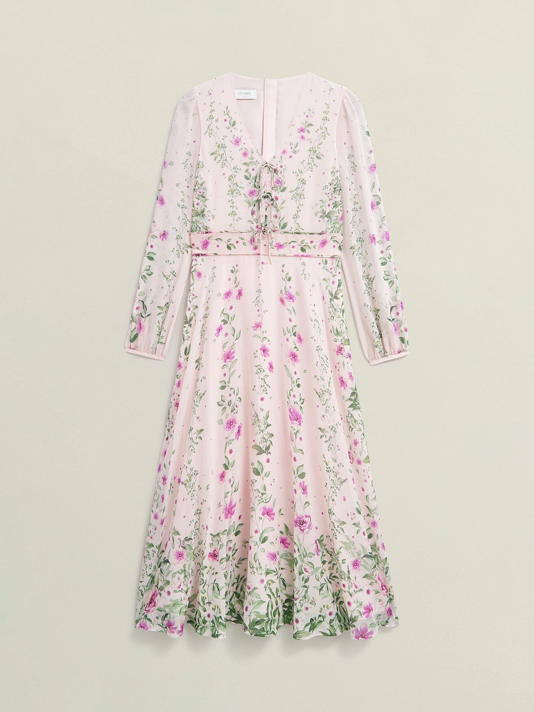 Product image 4 of 7, which shows Hobbs Fay Pure Silk Dress, Pink/Multi, 10