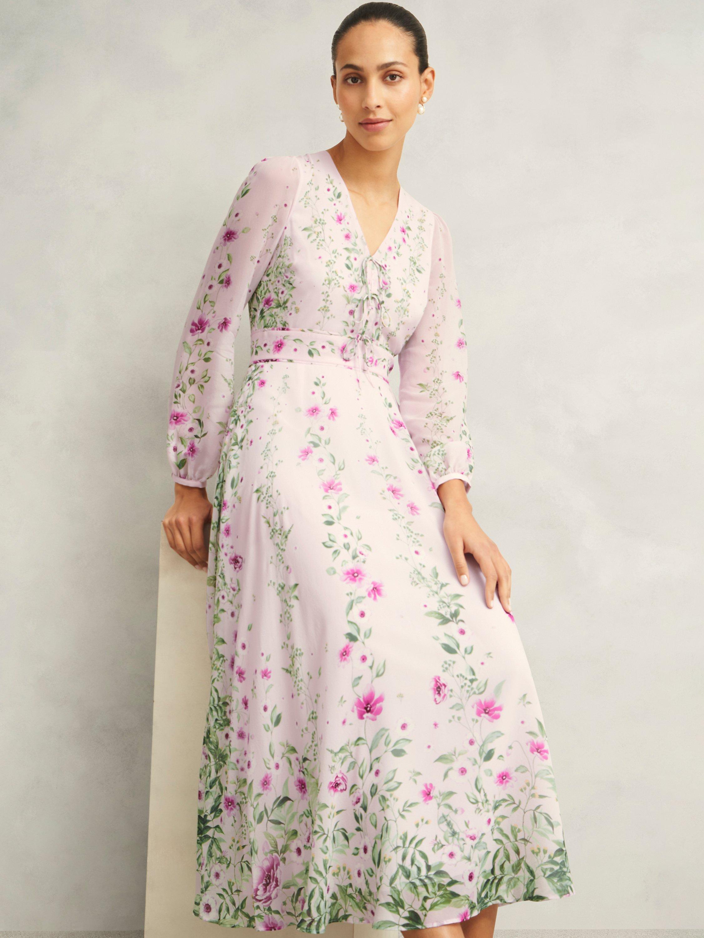 Product image 5 of 7, which shows Hobbs Fay Pure Silk Dress, Pink/Multi, 10