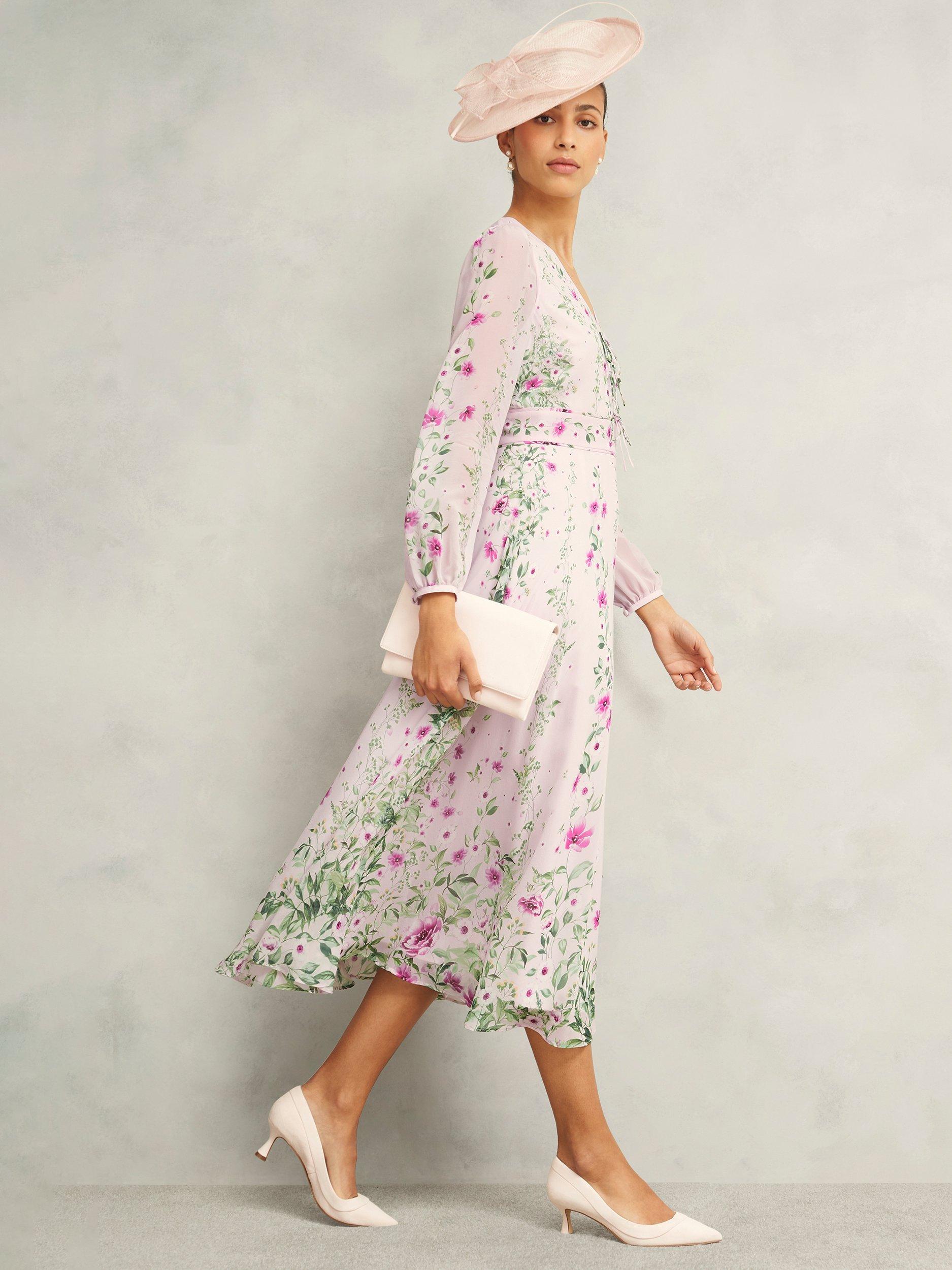 Product image 6 of 7, which shows Hobbs Fay Pure Silk Dress, Pink/Multi, 10