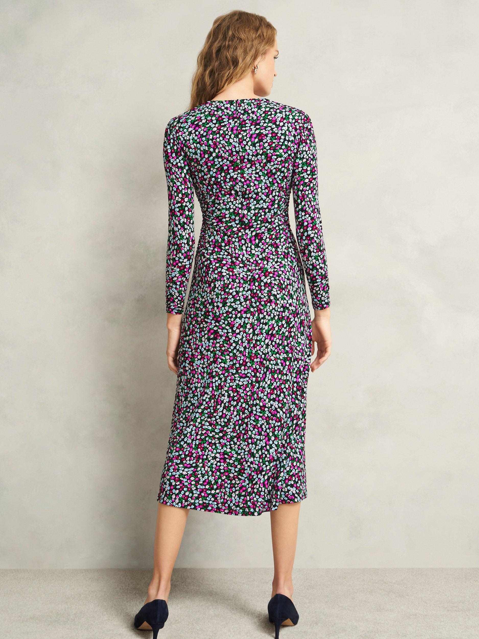 Product image 2 of 6, which shows Hobbs Flo Ditsy Floral Jersey Dress, Pink/Multi, 10