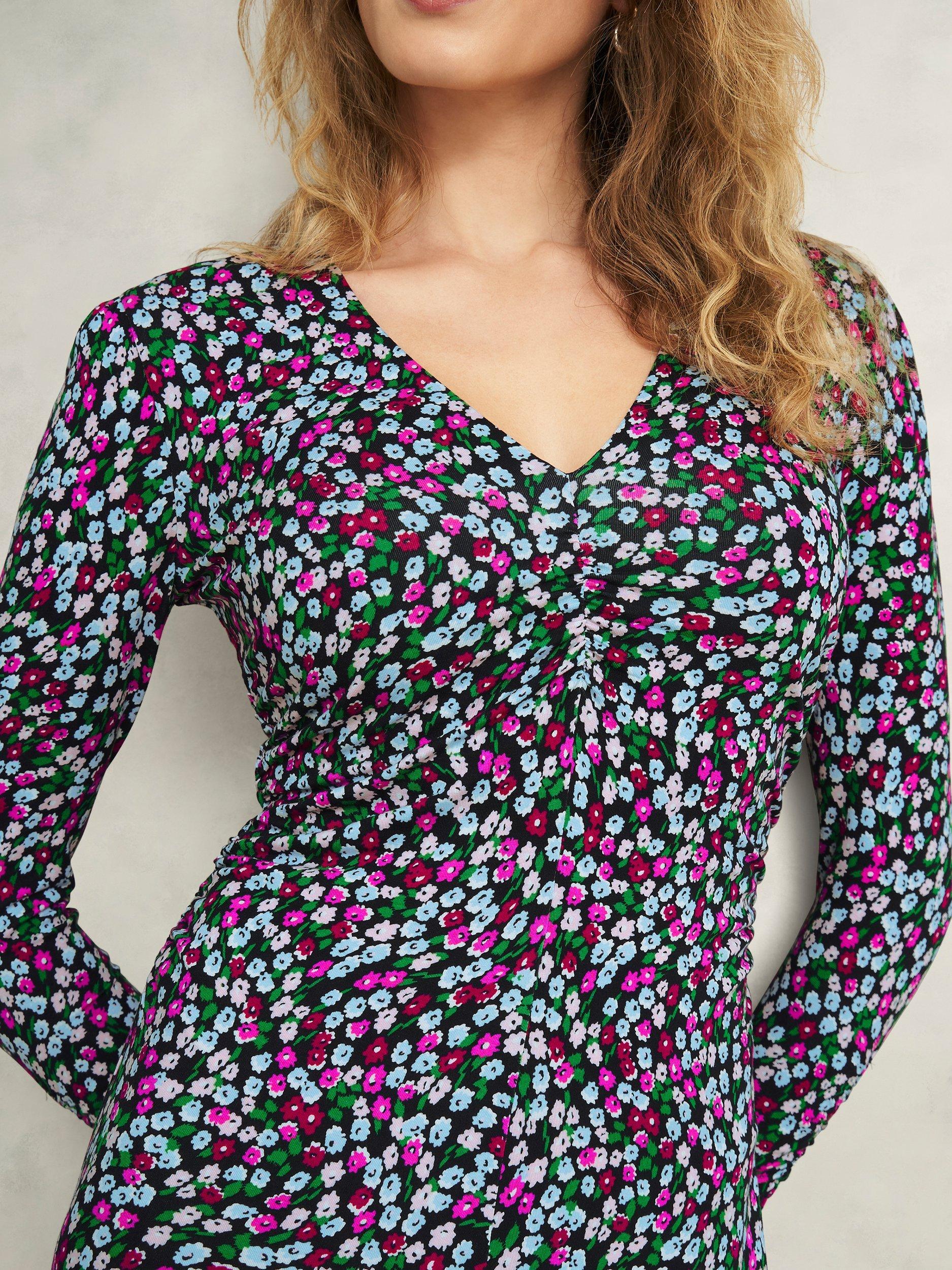 Product image 3 of 6, which shows Hobbs Flo Ditsy Floral Jersey Dress, Pink/Multi, 10