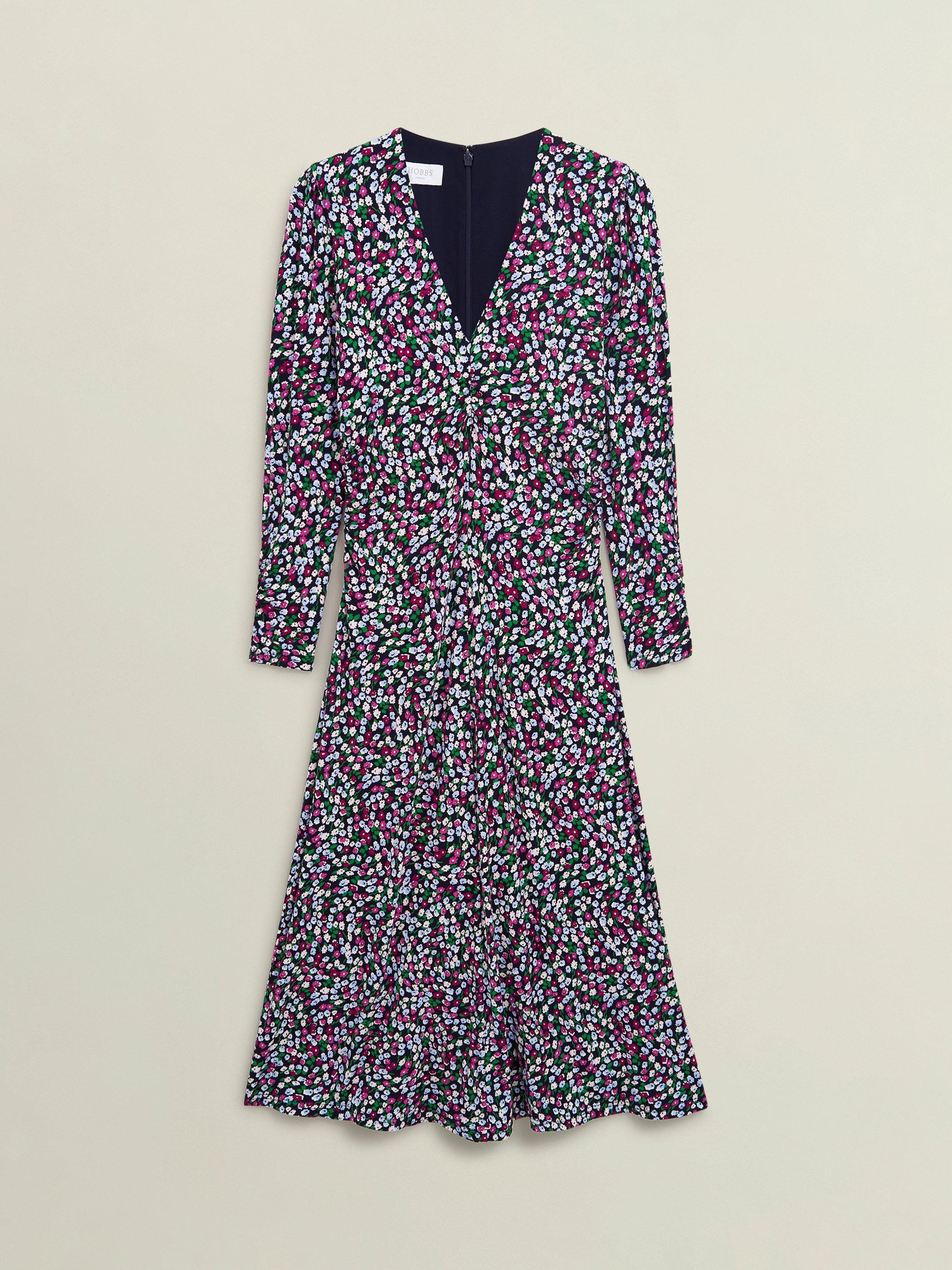 Product image 4 of 6, which shows Hobbs Flo Ditsy Floral Jersey Dress, Pink/Multi, 10