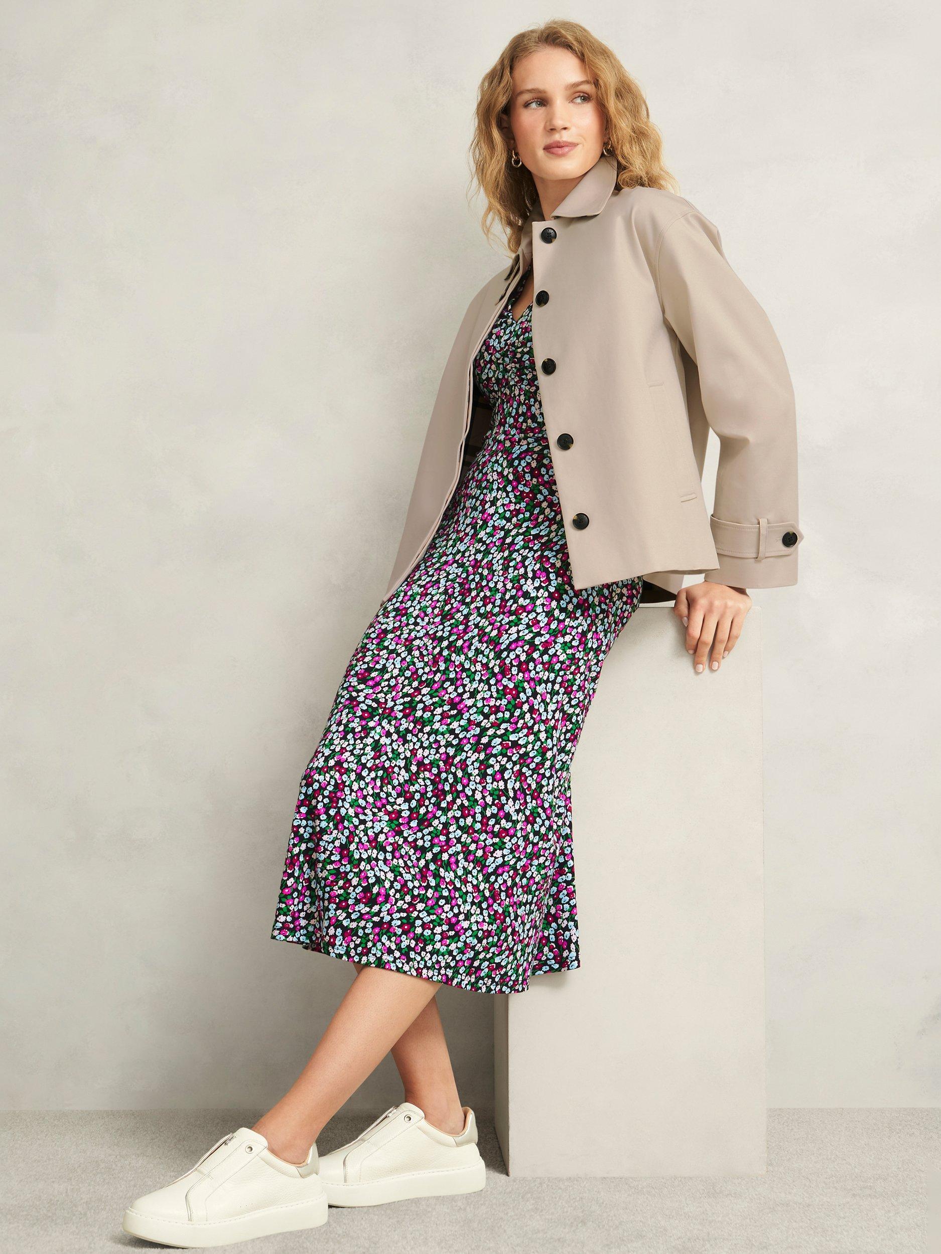 Product image 5 of 6, which shows Hobbs Flo Ditsy Floral Jersey Dress, Pink/Multi, 10