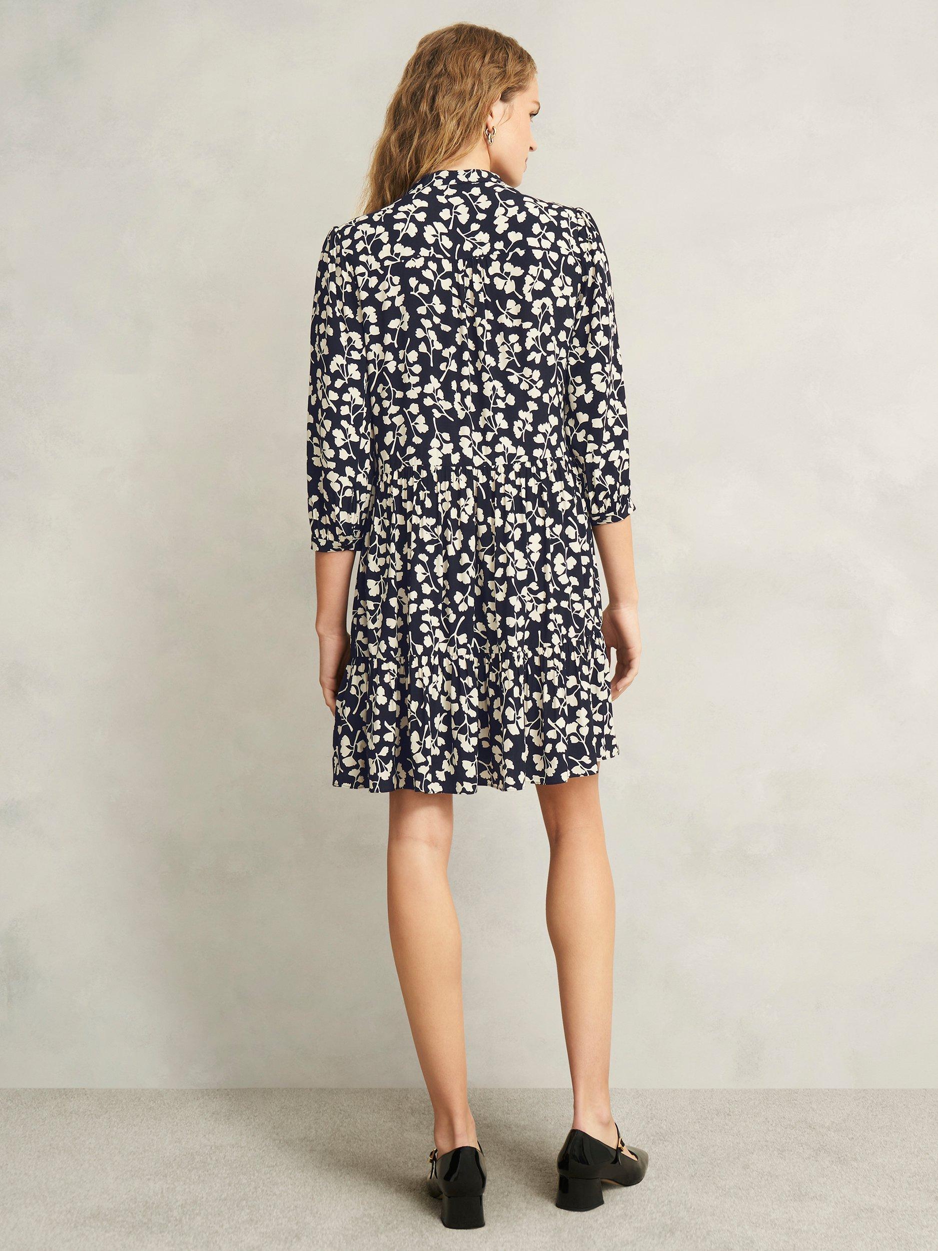 Product image 2 of 7, which shows Hobbs Lacey Floral Dress, Navy/Cream, 20
