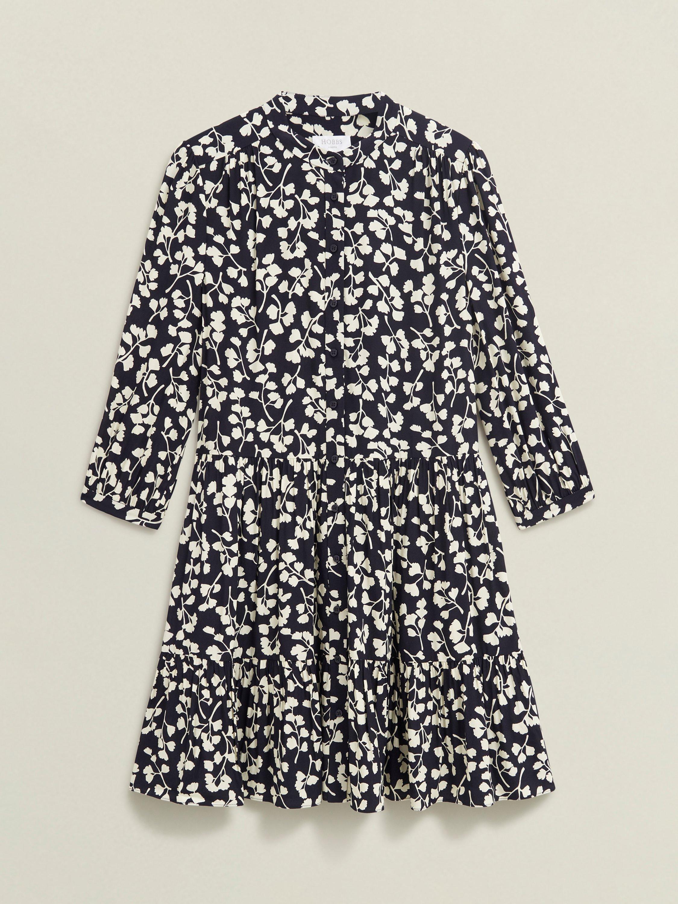 Product image 4 of 7, which shows Hobbs Lacey Floral Dress, Navy/Cream, 20