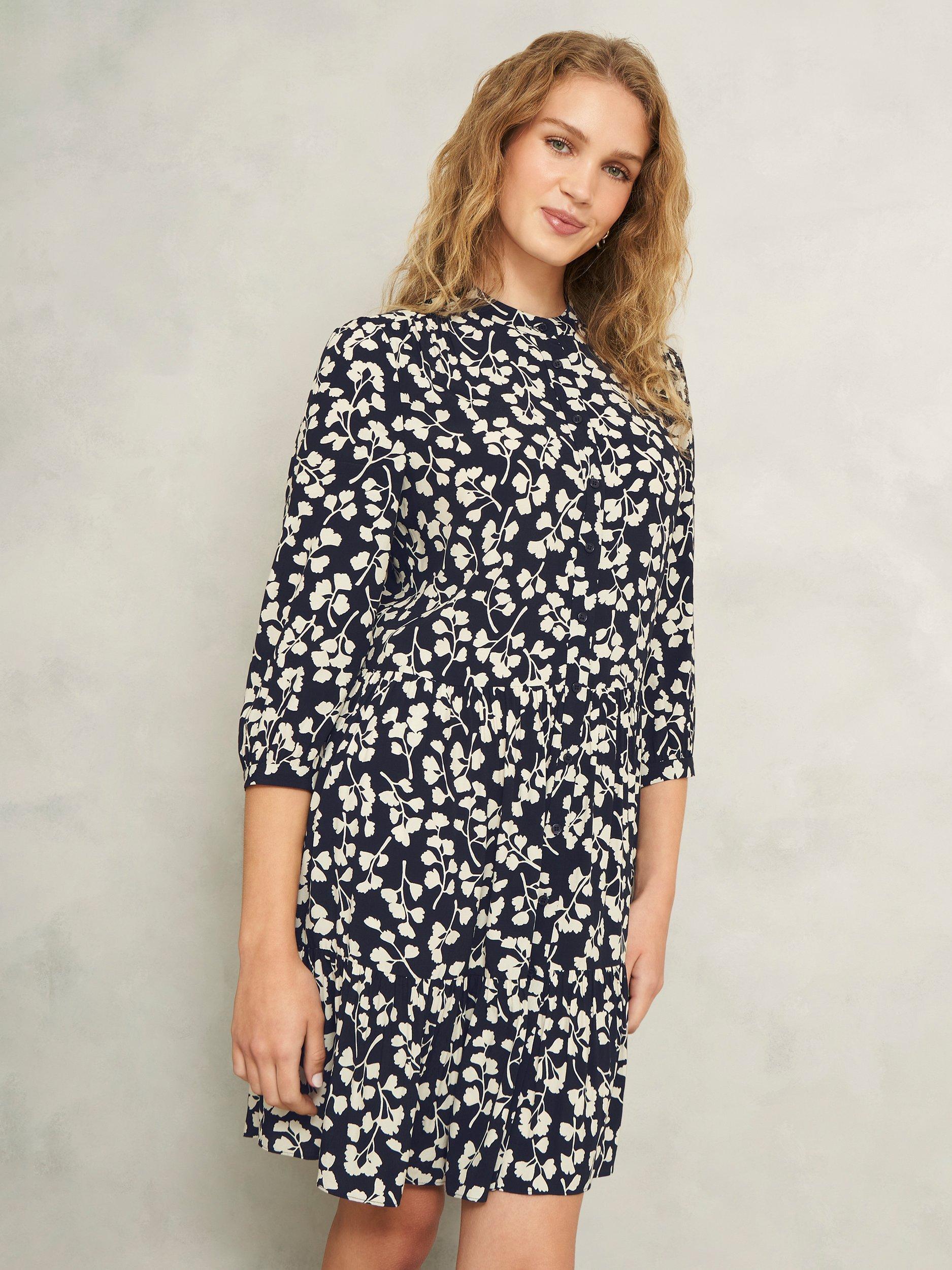 Product image 5 of 7, which shows Hobbs Lacey Floral Dress, Navy/Cream, 20