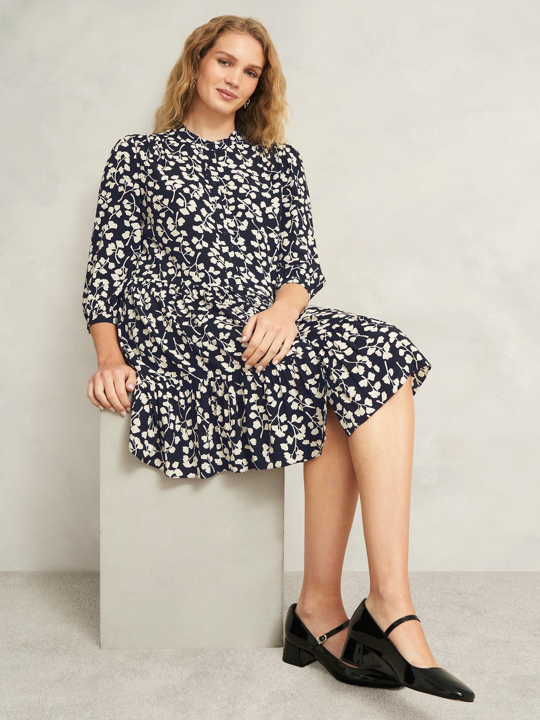 Product image 6 of 7, which shows Hobbs Lacey Floral Dress, Navy/Cream, 20