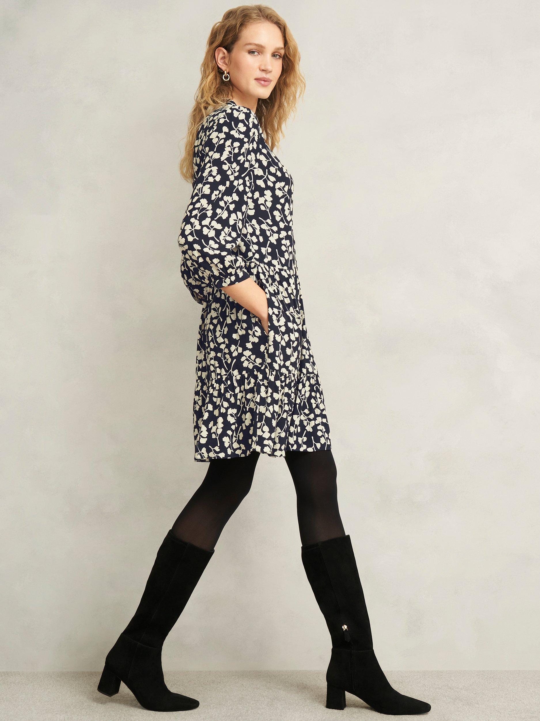 Product image 7 of 7, which shows Hobbs Lacey Floral Dress, Navy/Cream, 20