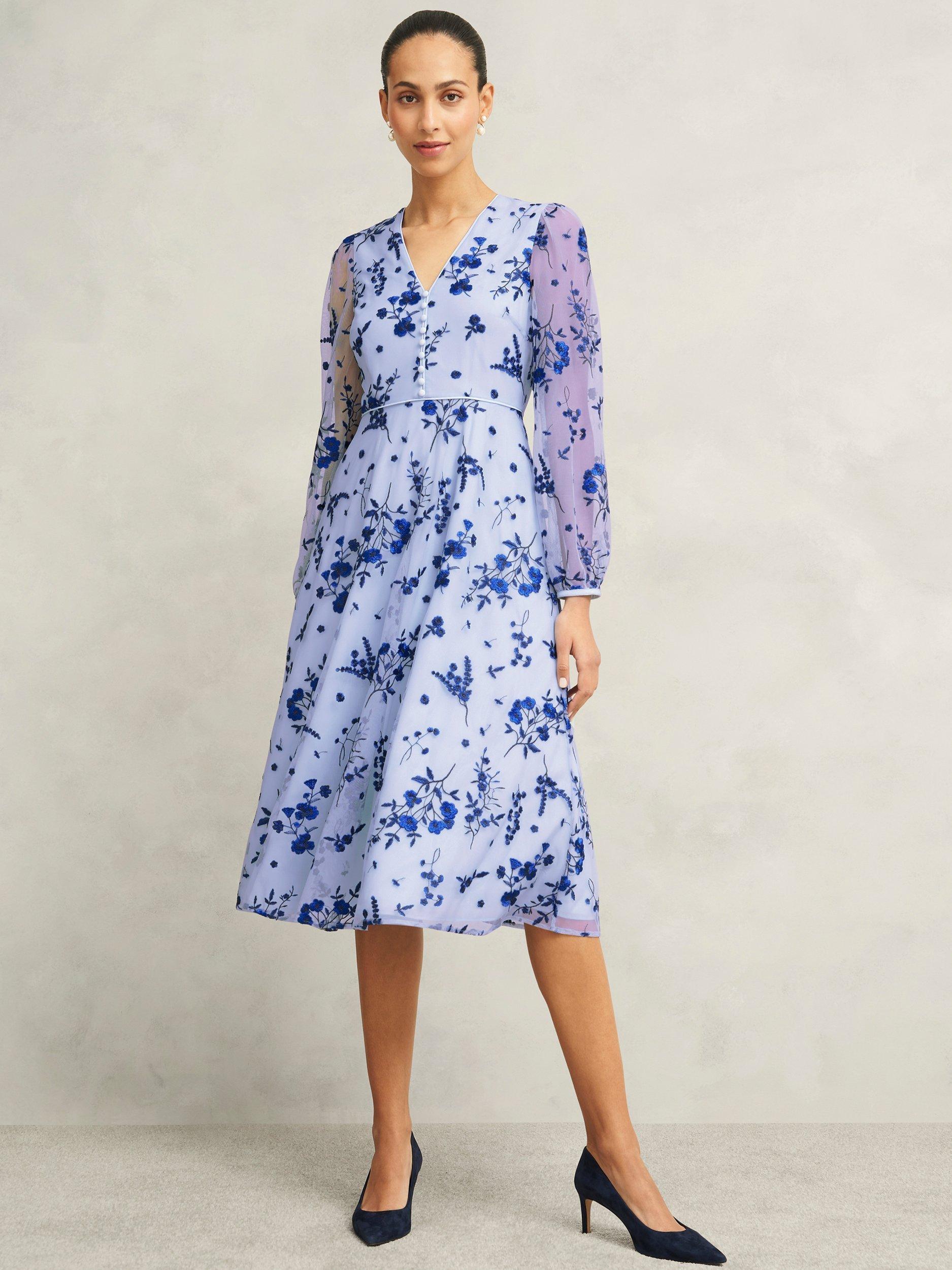 Product image 1 of 4, which shows Hobbs Petite Ella Floral Dress, Midnight Blue, 10