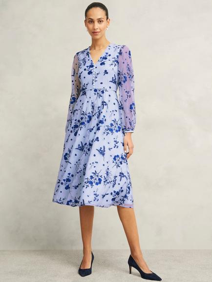 Hobbs Petite Ella Floral Dress, Midnight Blue, Midnight Blue