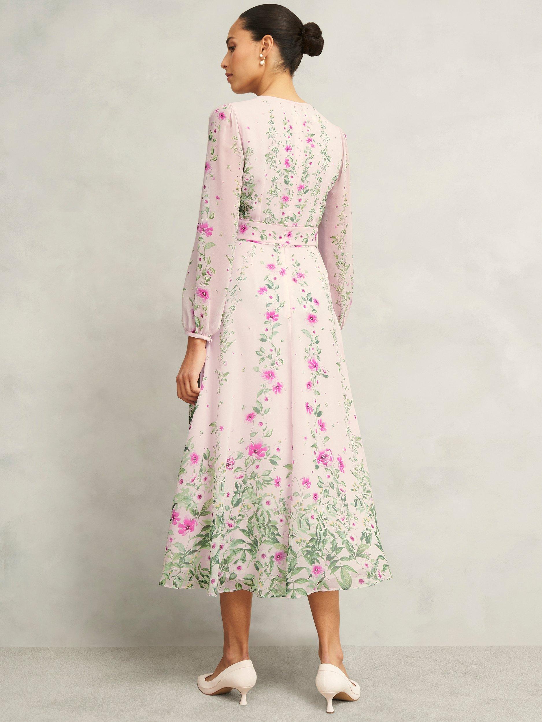 Product image 2 of 4, which shows Hobbs Petite Fay Floral Pure Silk Dress, Pink/Multi, 10