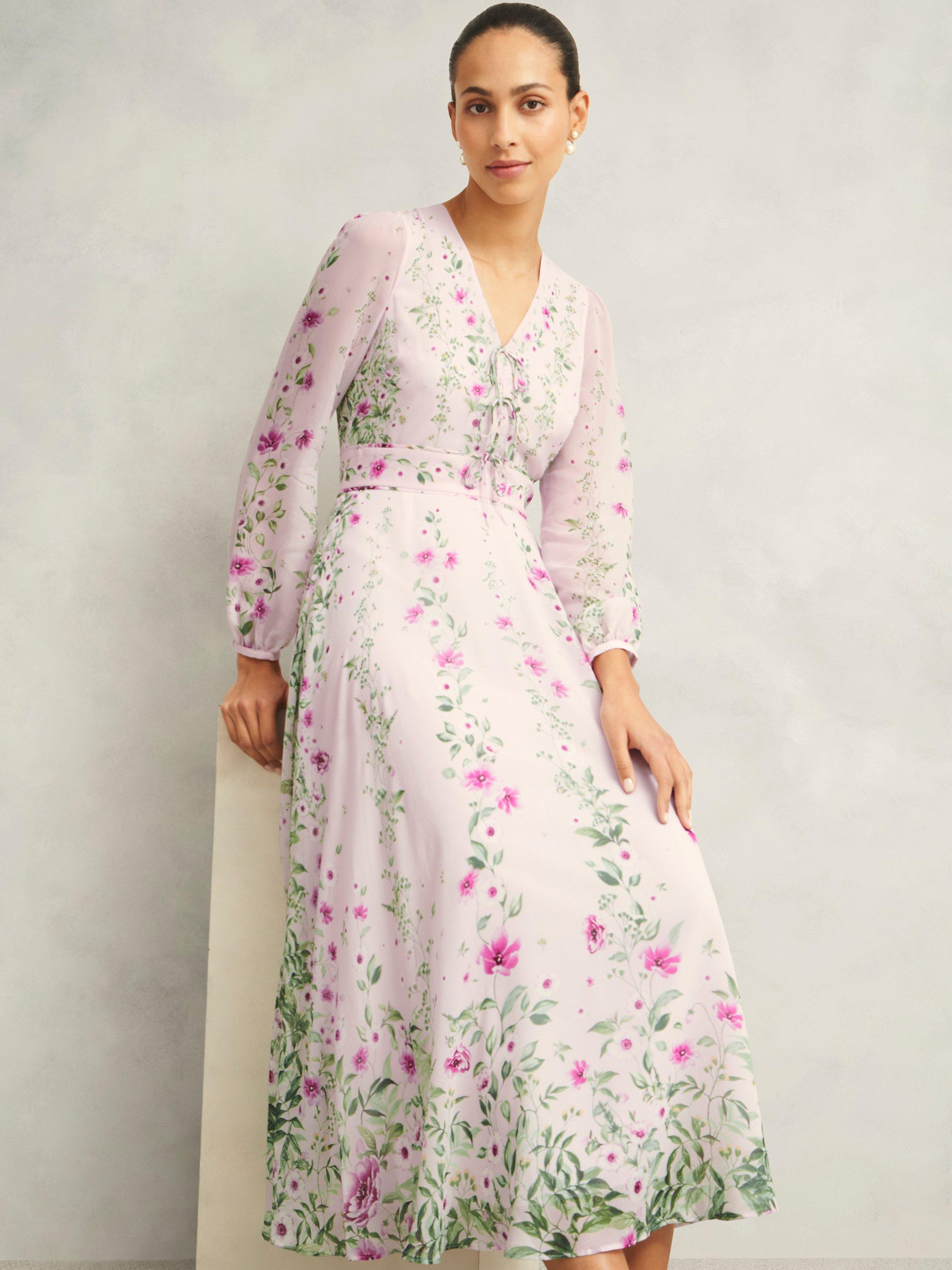 Product image 3 of 4, which shows Hobbs Petite Fay Floral Pure Silk Dress, Pink/Multi, 10