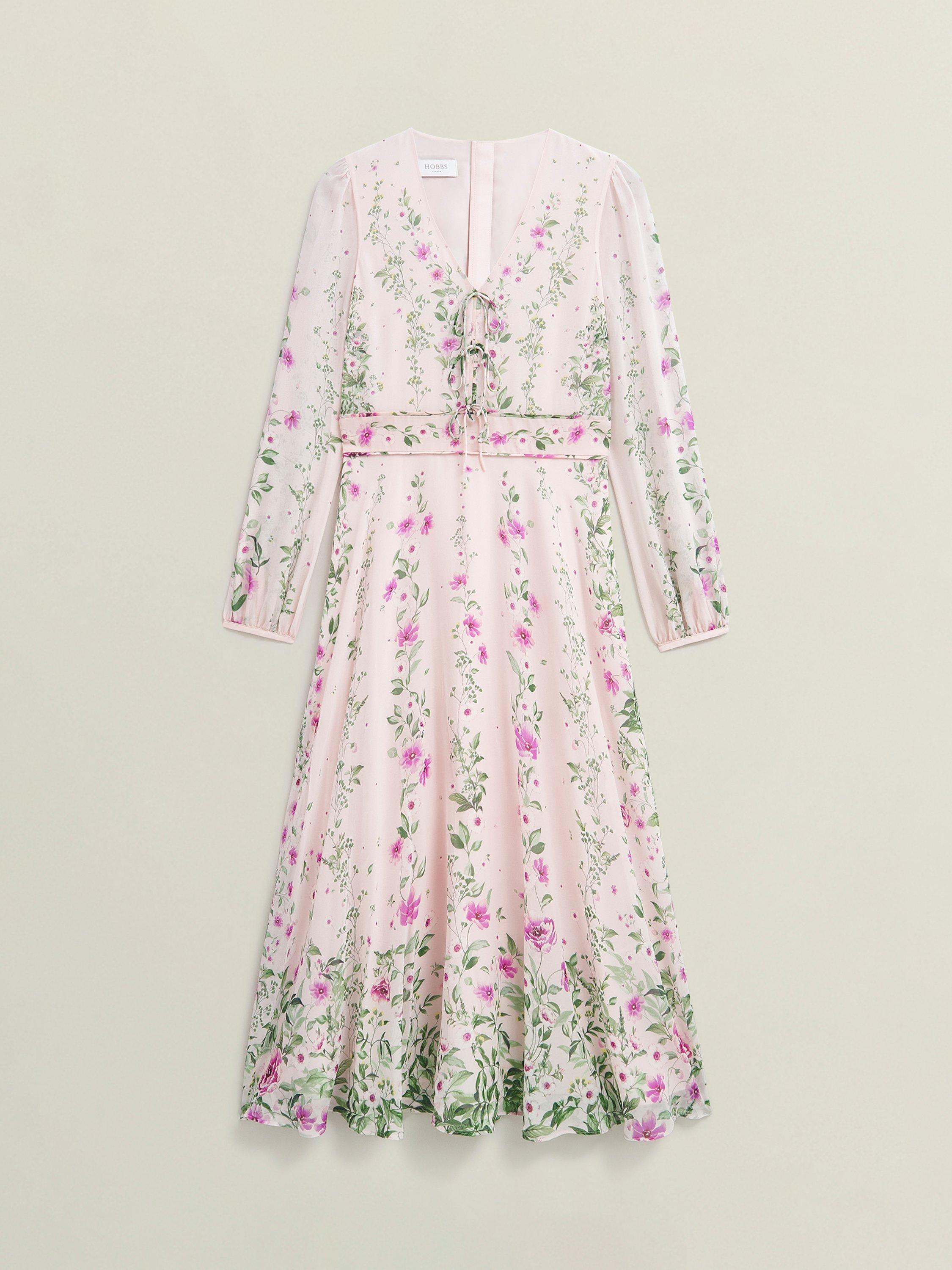 Product image 4 of 4, which shows Hobbs Petite Fay Floral Pure Silk Dress, Pink/Multi, 10