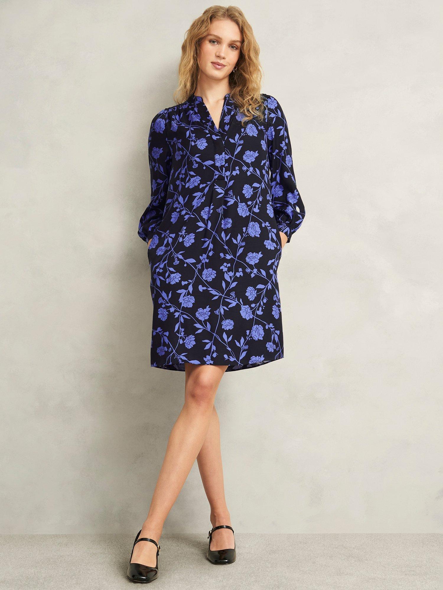 Product image 1 of 7, which shows Hobbs Valeria Floral Shirt Dress, Navy Twilight, 6