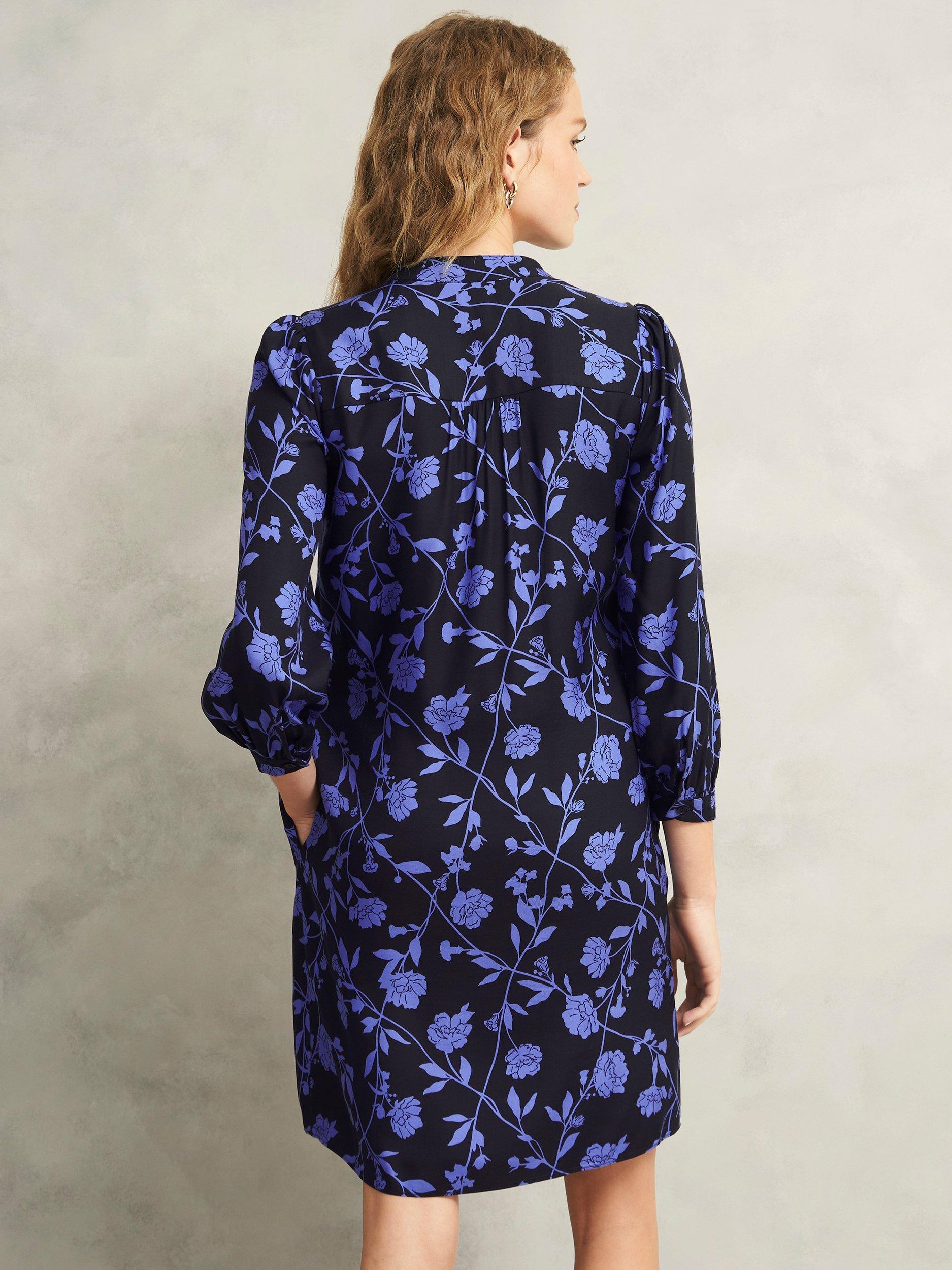 Product image 2 of 7, which shows Hobbs Valeria Floral Shirt Dress, Navy Twilight, 6