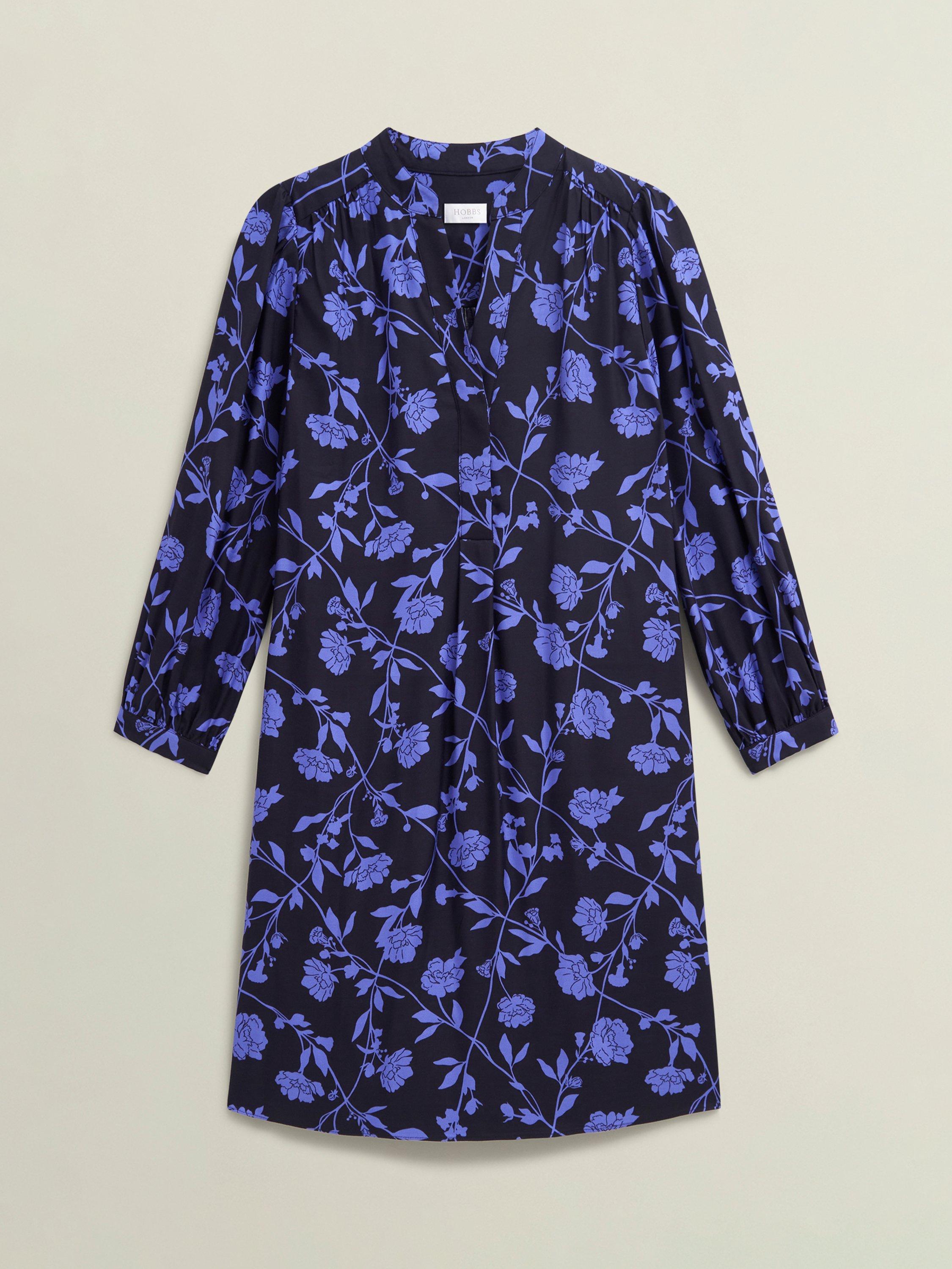 Product image 4 of 7, which shows Hobbs Valeria Floral Shirt Dress, Navy Twilight, 6