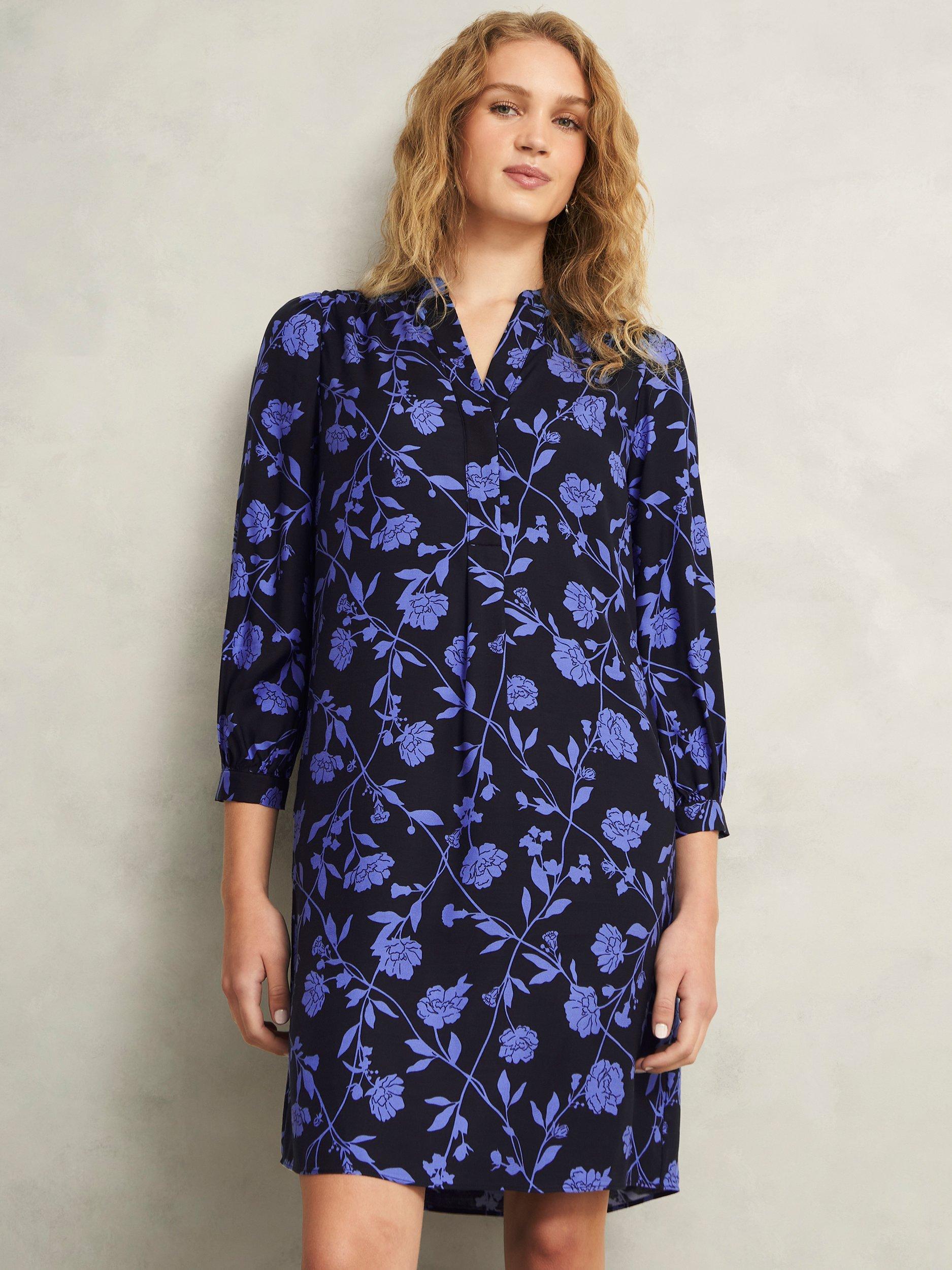 Product image 5 of 7, which shows Hobbs Valeria Floral Shirt Dress, Navy Twilight, 6