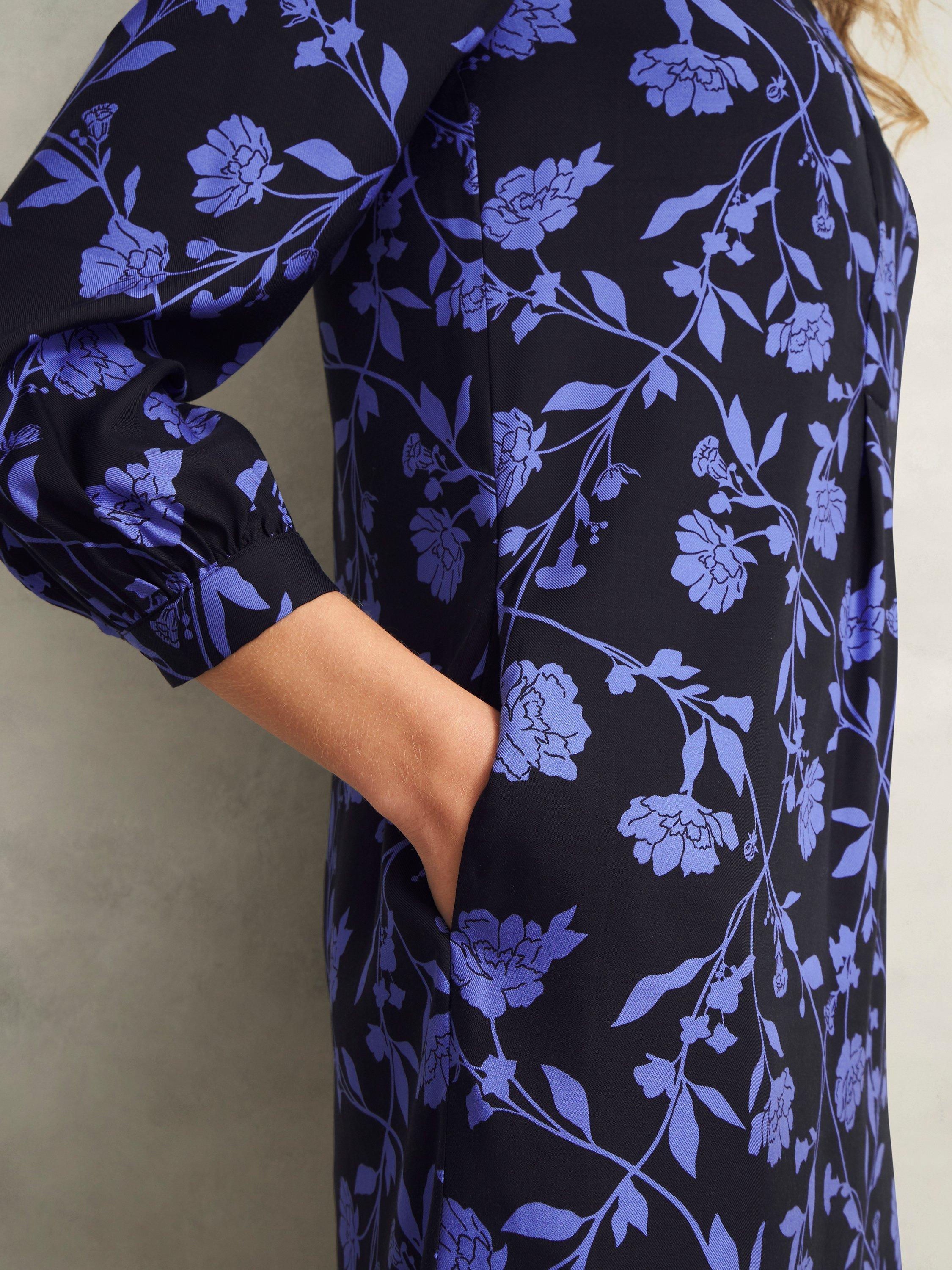 Product image 6 of 7, which shows Hobbs Valeria Floral Shirt Dress, Navy Twilight, 6