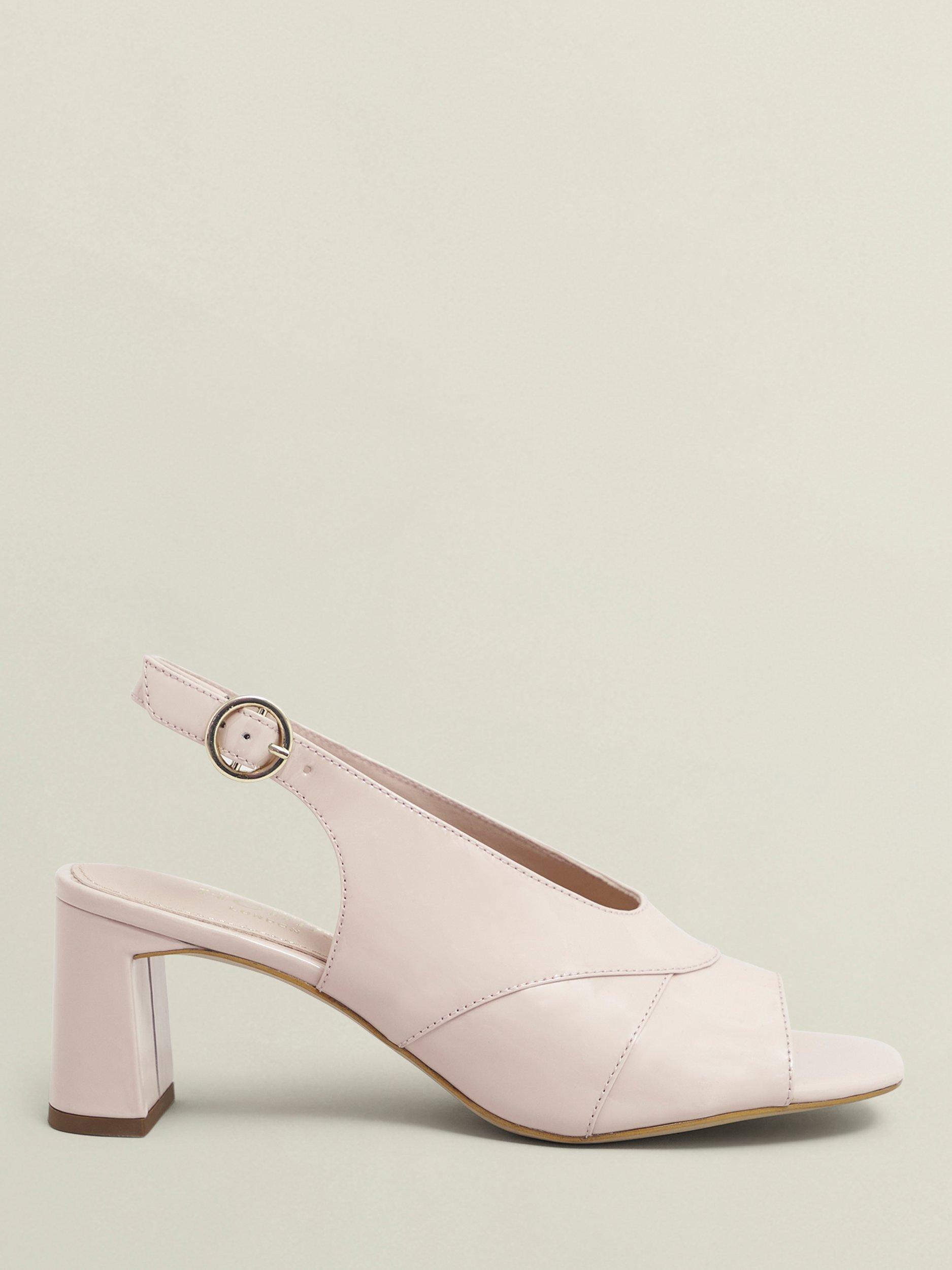 Product image 1 of 6, which shows Hobbs Karina Leather Block Heel Slingback Sandals, Pale Pink, 8