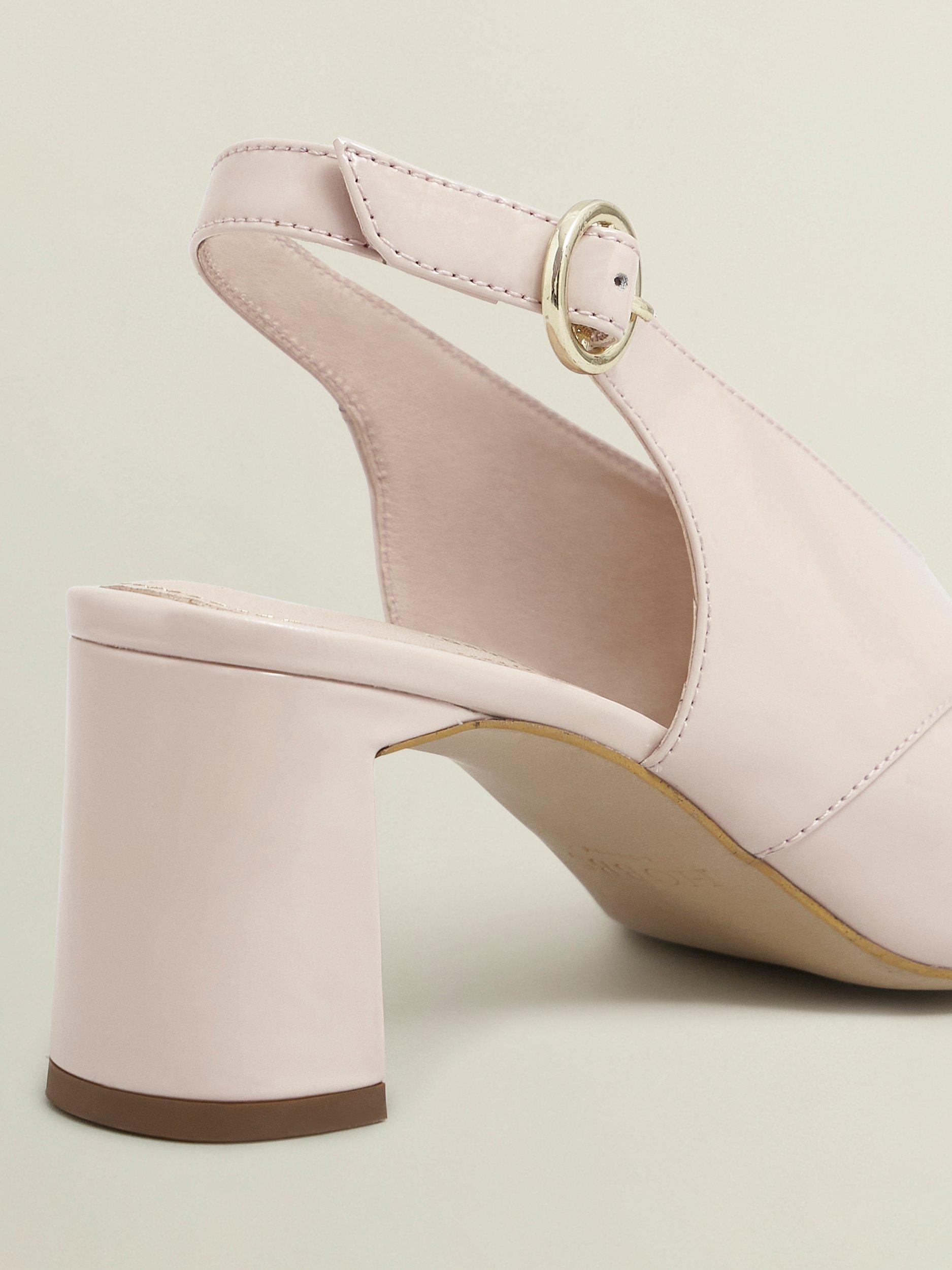 Product image 4 of 6, which shows Hobbs Karina Leather Block Heel Slingback Sandals, Pale Pink, 8