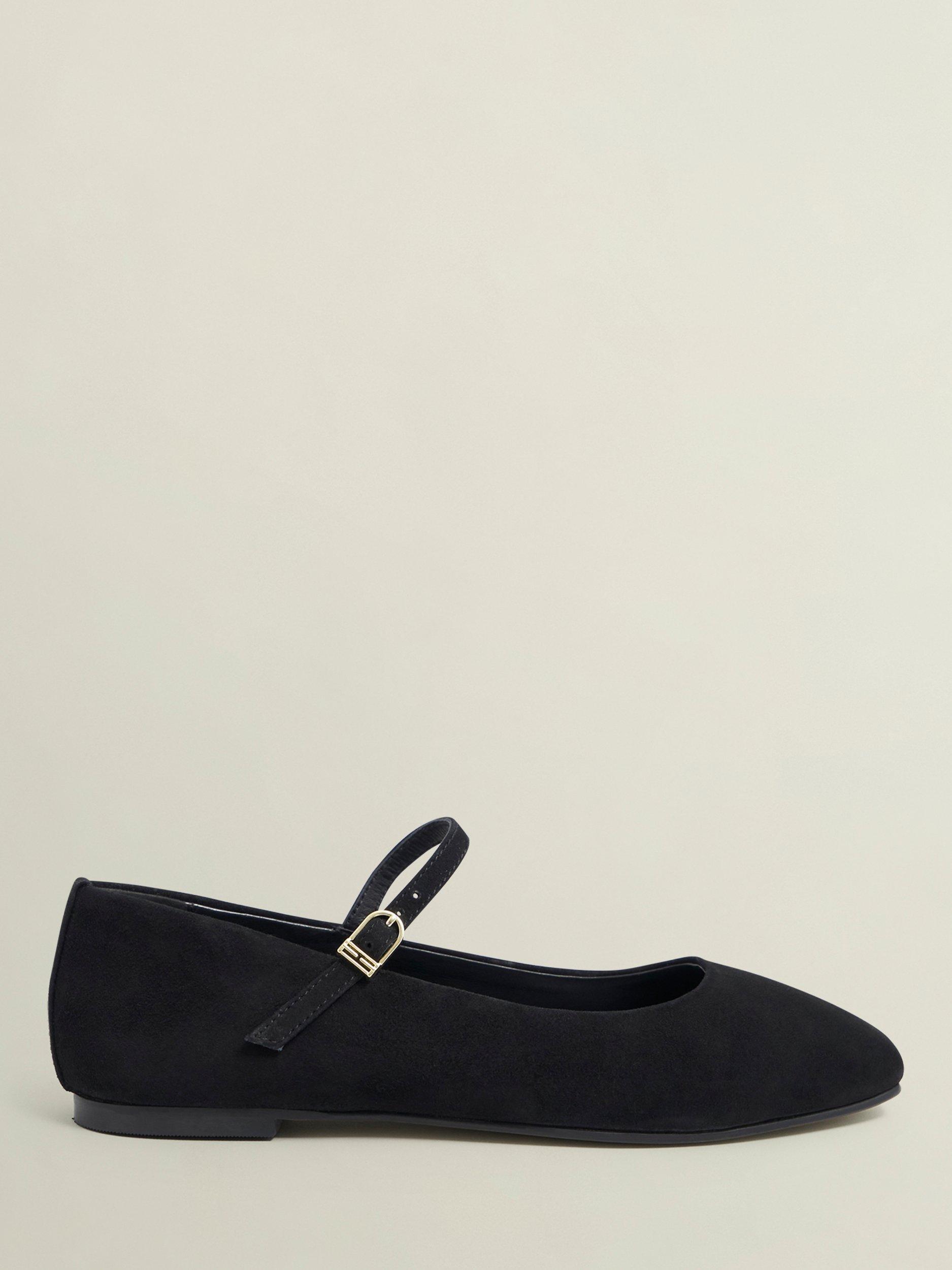 Product image 1 of 6, which shows Hobbs Chrissy Suede Mary Jane Ballerina Pumps, Black, 7