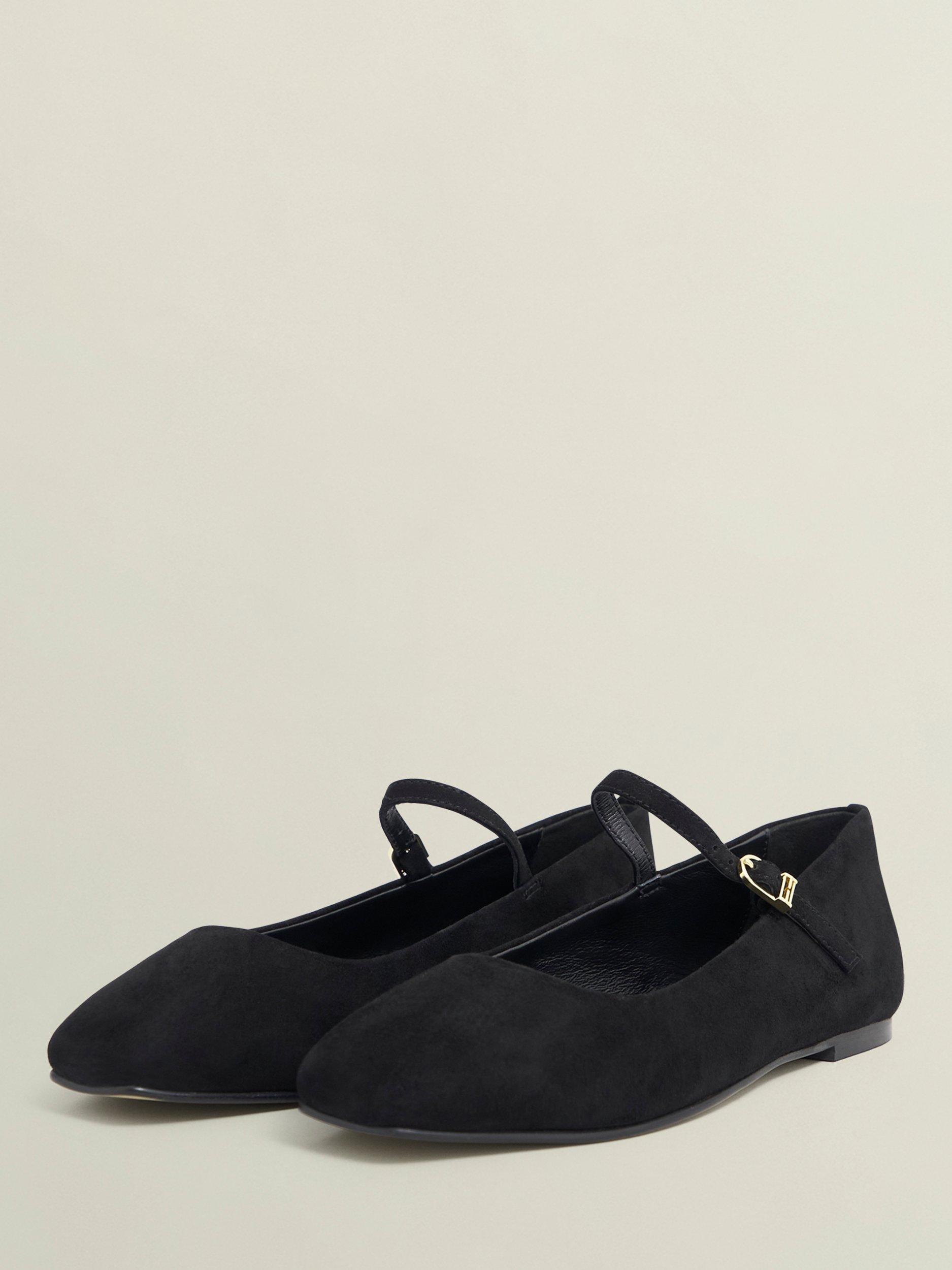 Product image 4 of 6, which shows Hobbs Chrissy Suede Mary Jane Ballerina Pumps, Black, 7