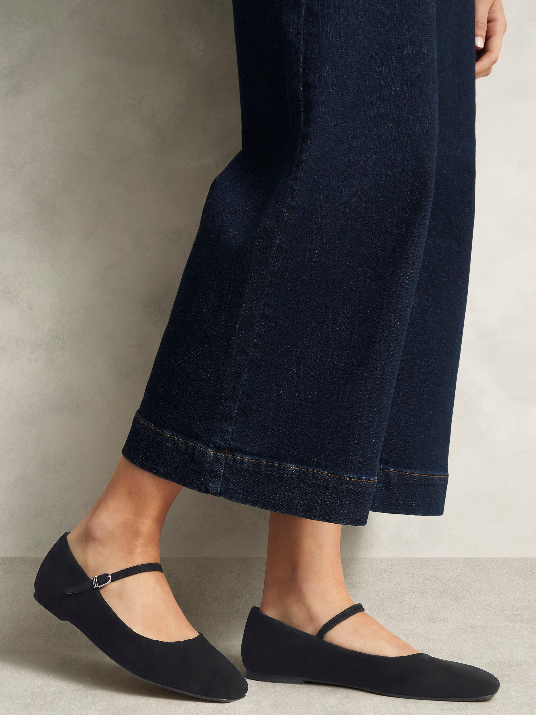 Product image 5 of 6, which shows Hobbs Chrissy Suede Mary Jane Ballerina Pumps, Black, 7